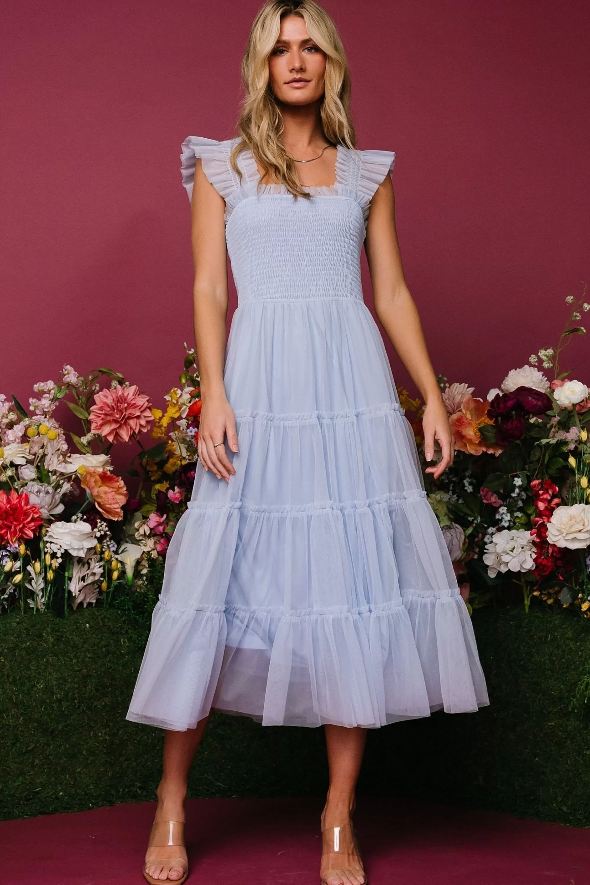 Baltic Born DRESSES | midi dresses | Emma Smocked Tulle Dress | Light Blue