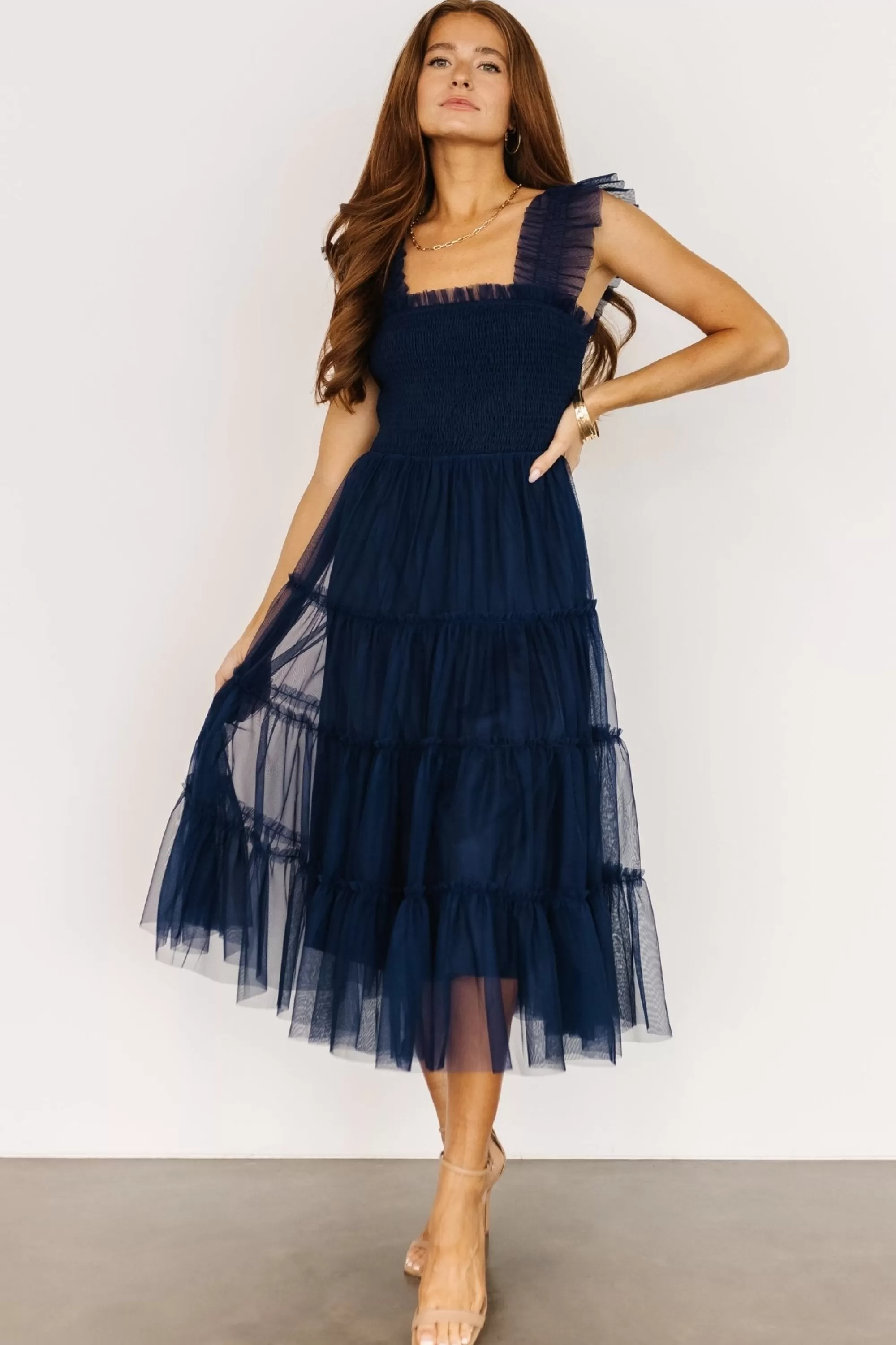 Baltic Born DRESSES | midi dresses | Emma Smocked Tulle Dress | Navy