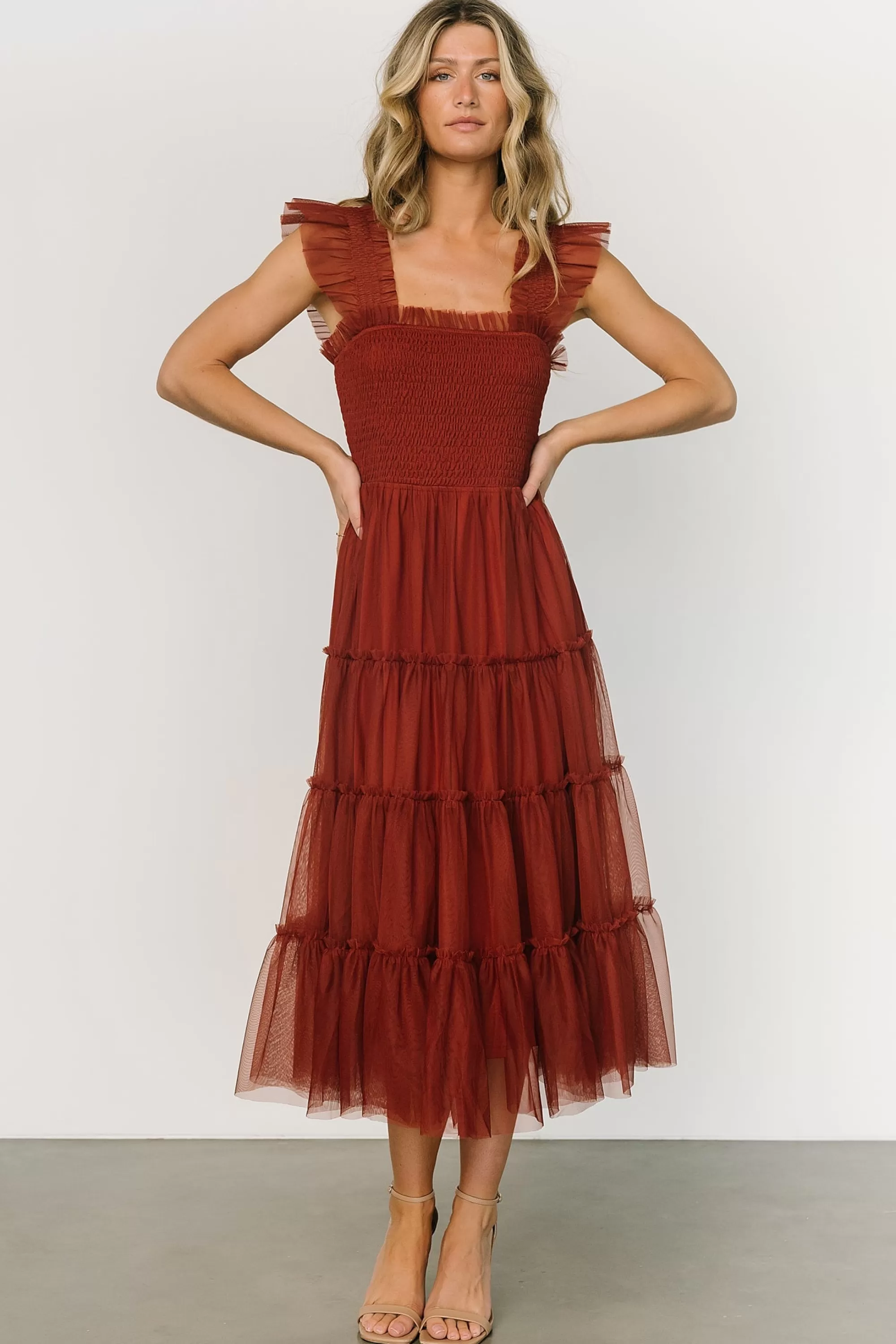 Baltic Born DRESSES | midi dresses | Emma Smocked Tulle Dress | Oxblood