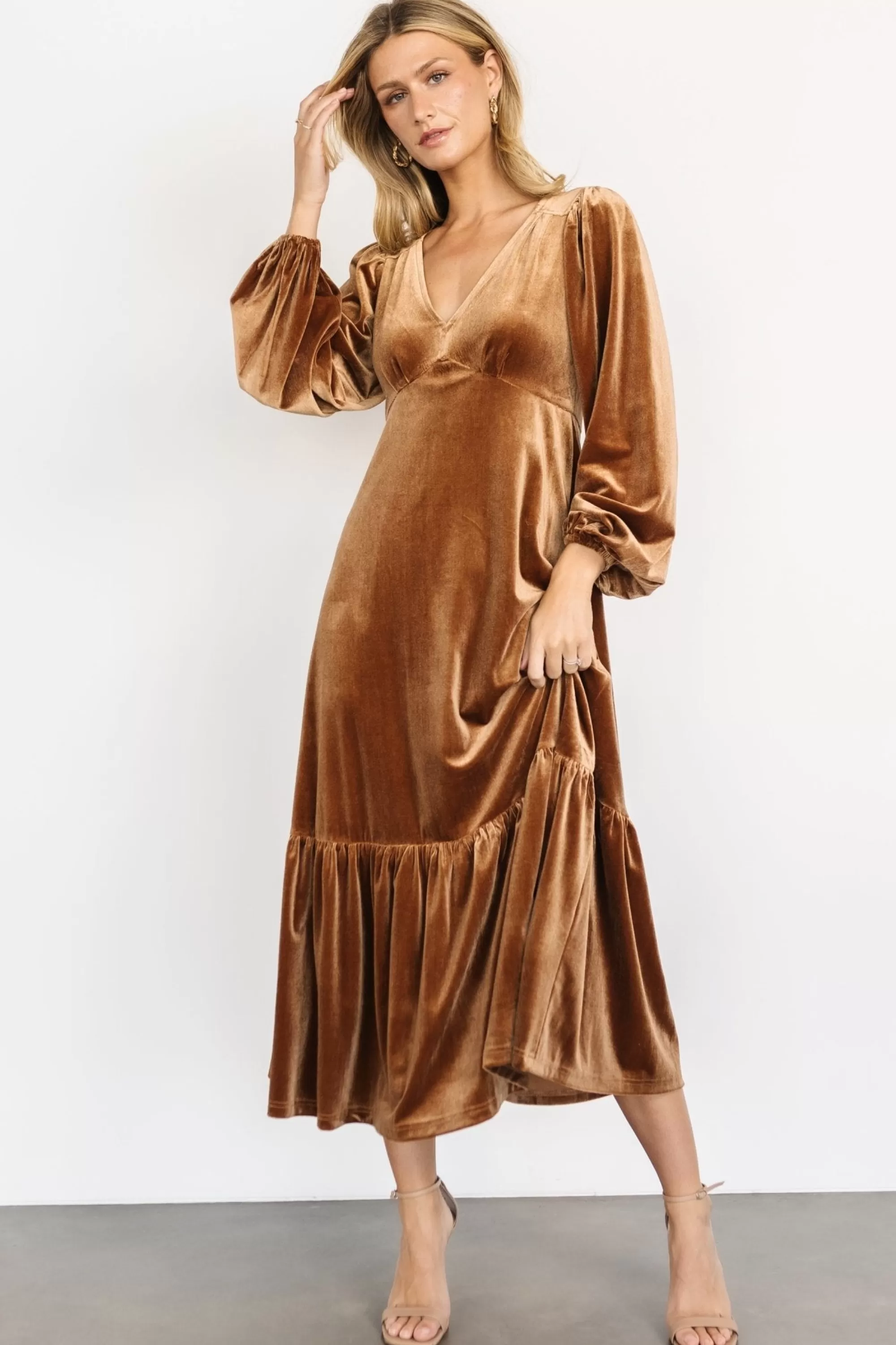 Baltic Born maxi dresses | WEDDING SUITE | Erika Velvet Maxi Dress | Caramel