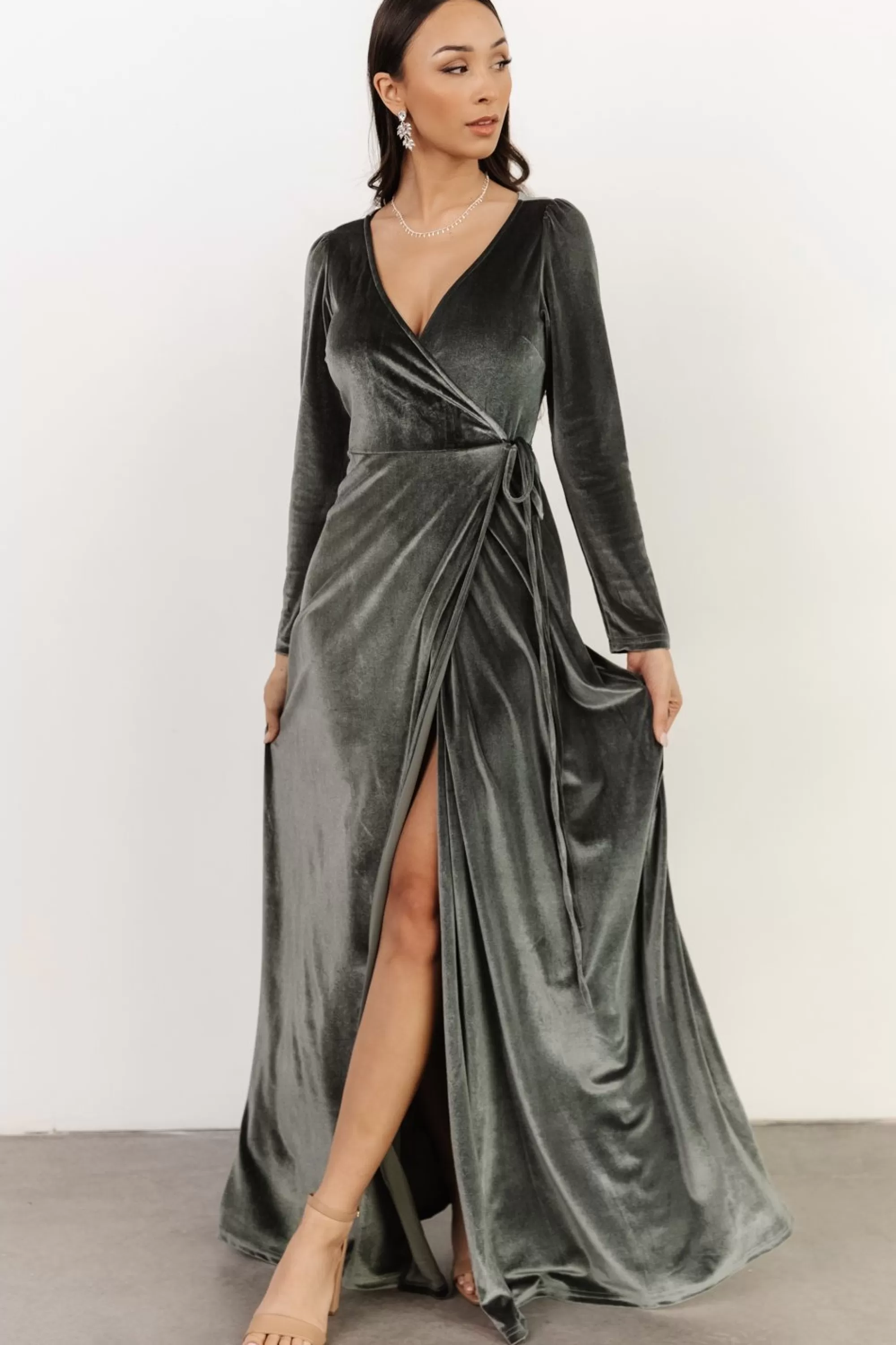 Baltic Born WINTER ESSENTIALS | SALE | Esmerelda Velvet Wrap Maxi Dress | Eucalyptus