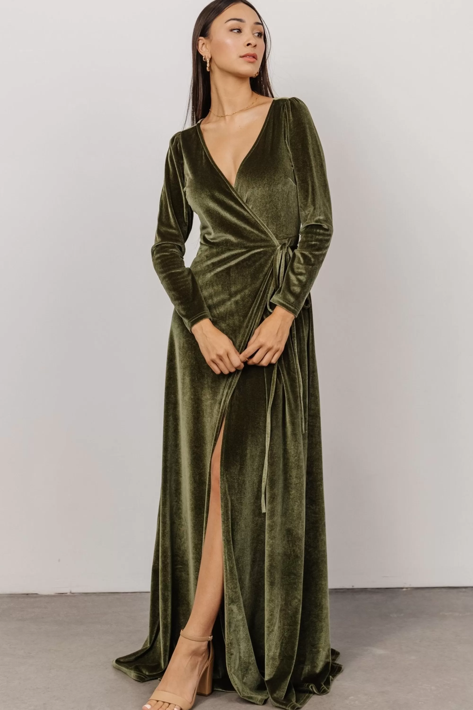 Baltic Born WINTER ESSENTIALS | SALE | Esmerelda Velvet Wrap Maxi Dress | Olive