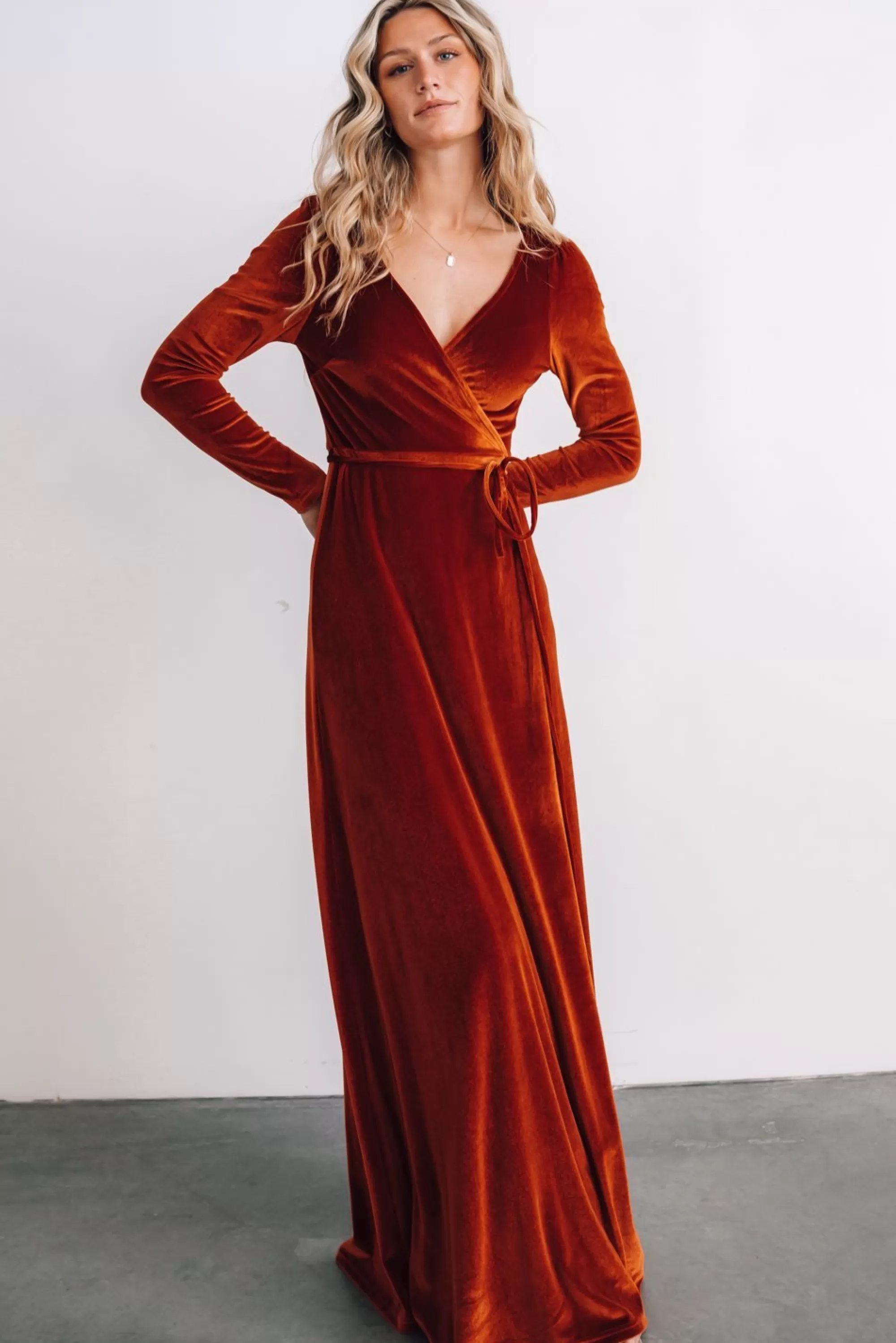 Baltic Born WINTER ESSENTIALS | SALE | Esmerelda Velvet Wrap Maxi Dress | Rust