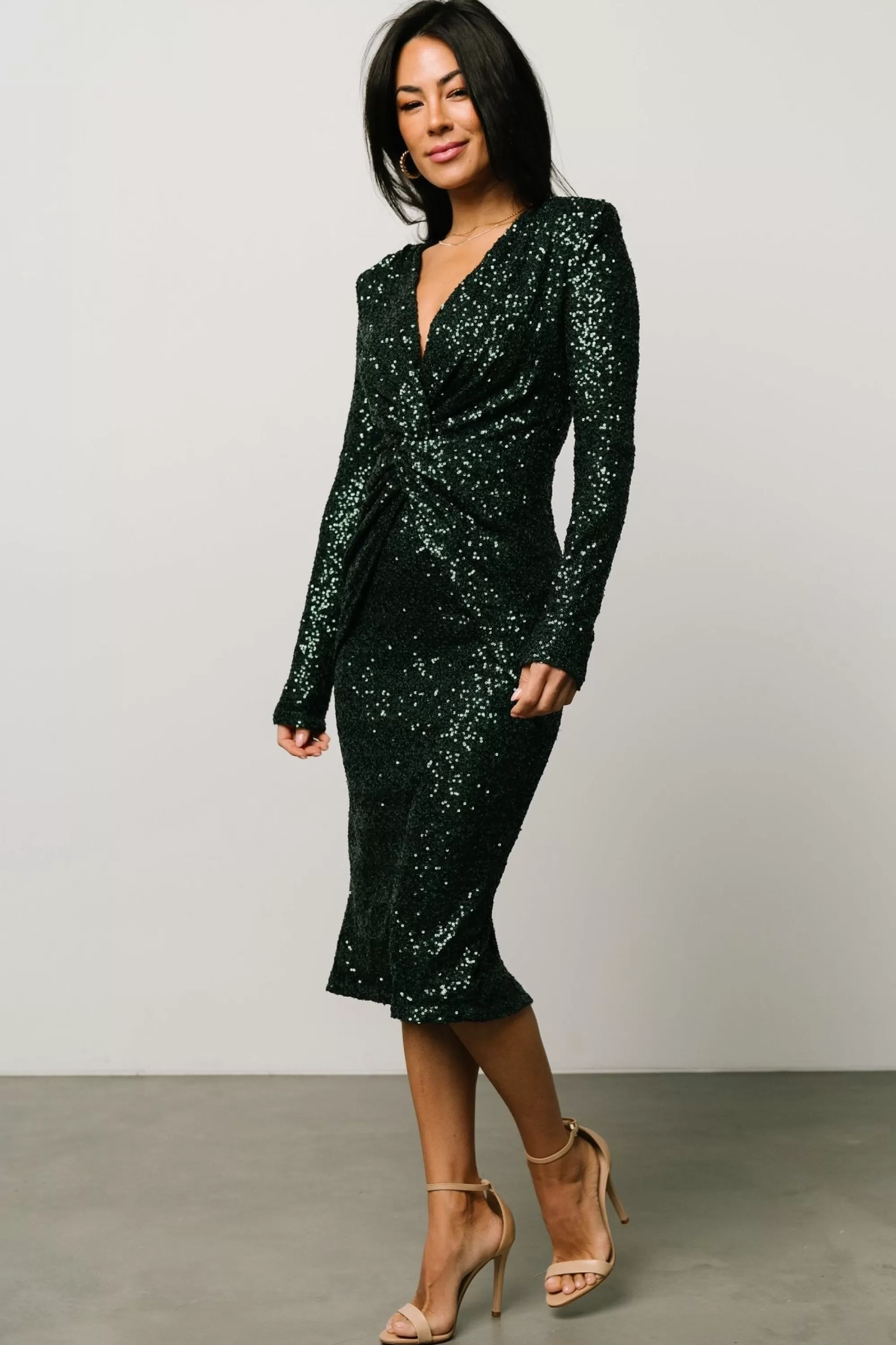 Baltic Born embellished + sequined | Estrella Sequin Midi Dress | Dark Green