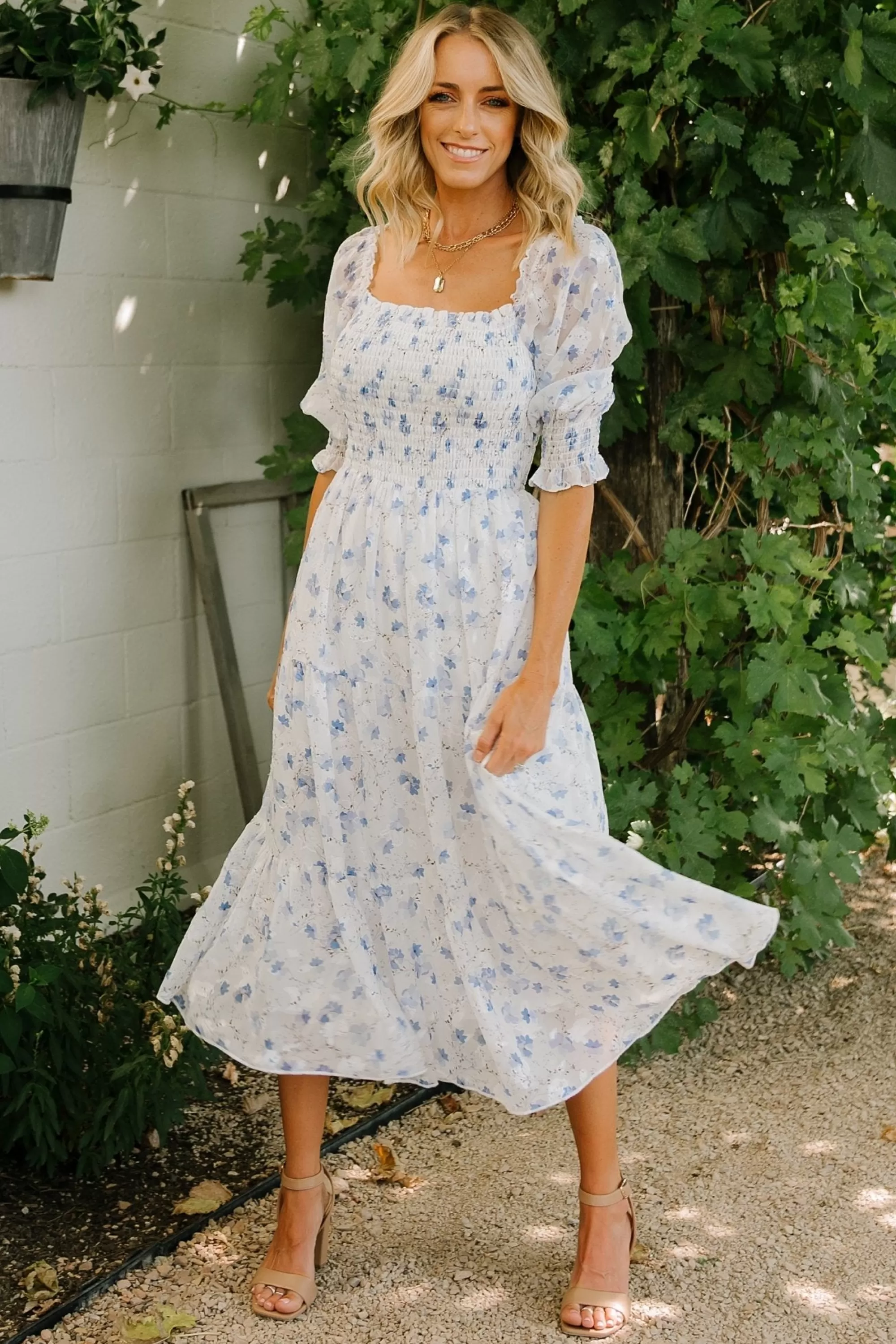 Baltic Born midi dresses | WEDDING SUITE | Fabian Jacquard Midi Dress | Blue Floral