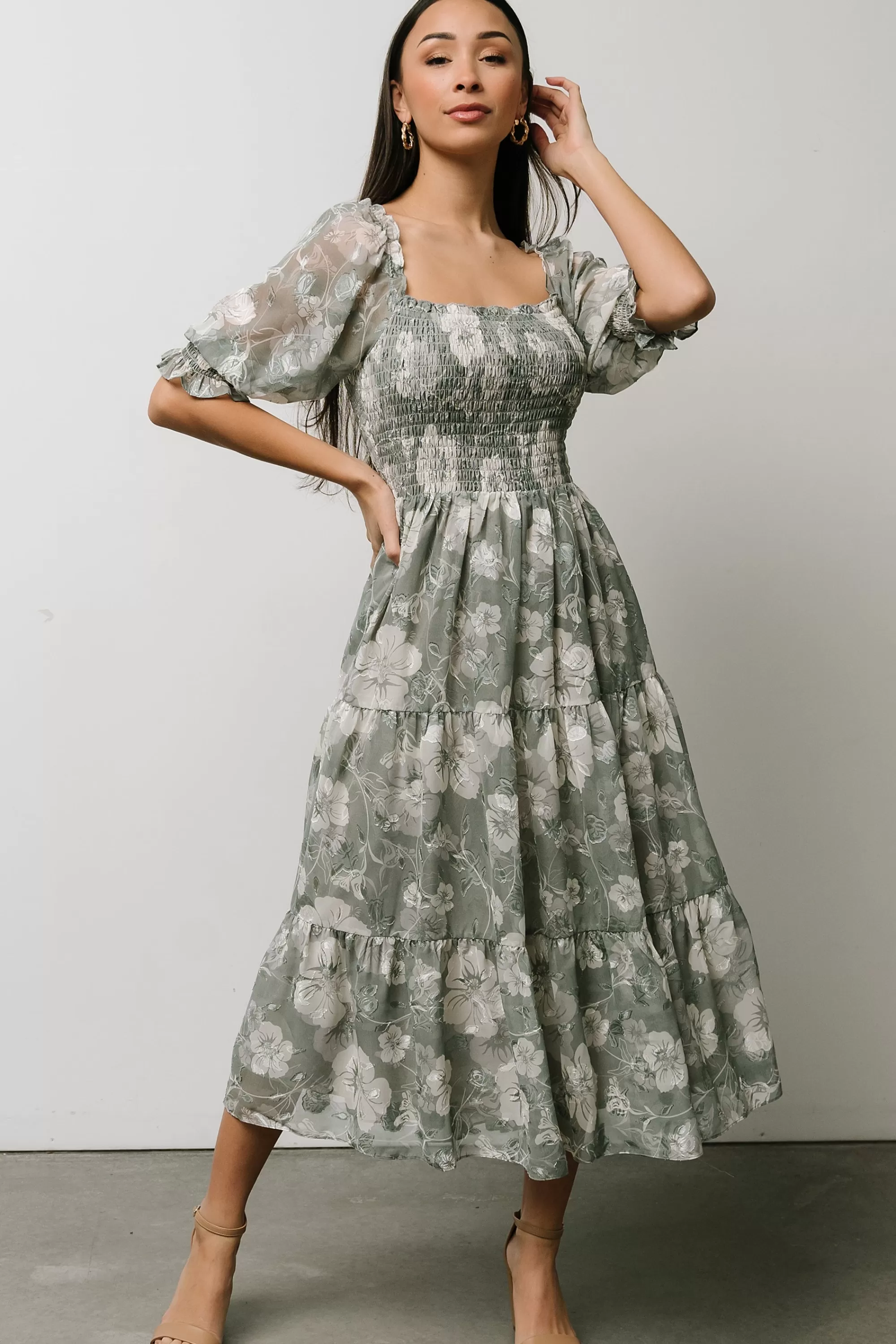 Baltic Born midi dresses | WEDDING SUITE | Fabian Jacquard Midi Dress | Dusty Sage