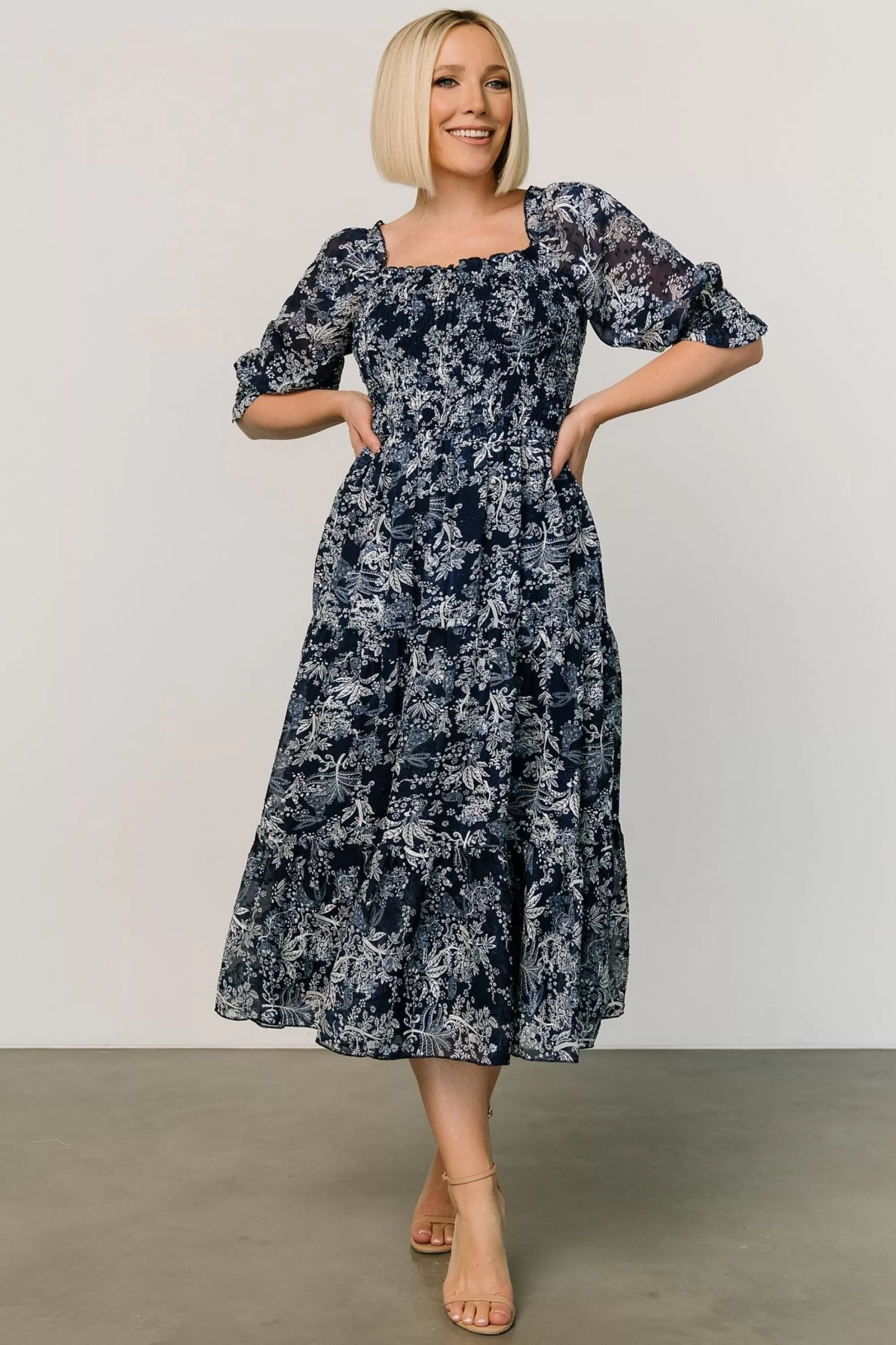 Baltic Born midi dresses | WEDDING SUITE | Fabian Jacquard Midi Dress | Indigo Print