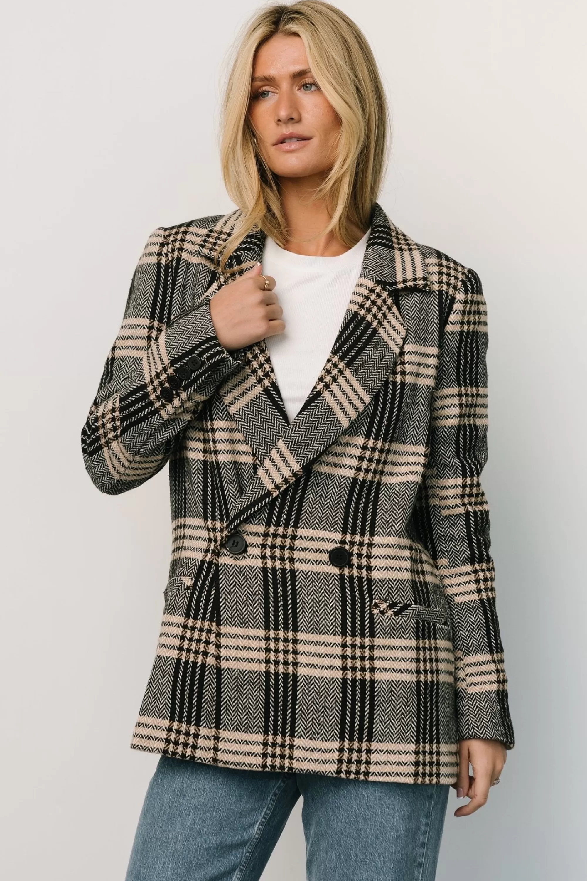 Baltic Born outerwear | Francis Plaid Blazer | Black + Taupe