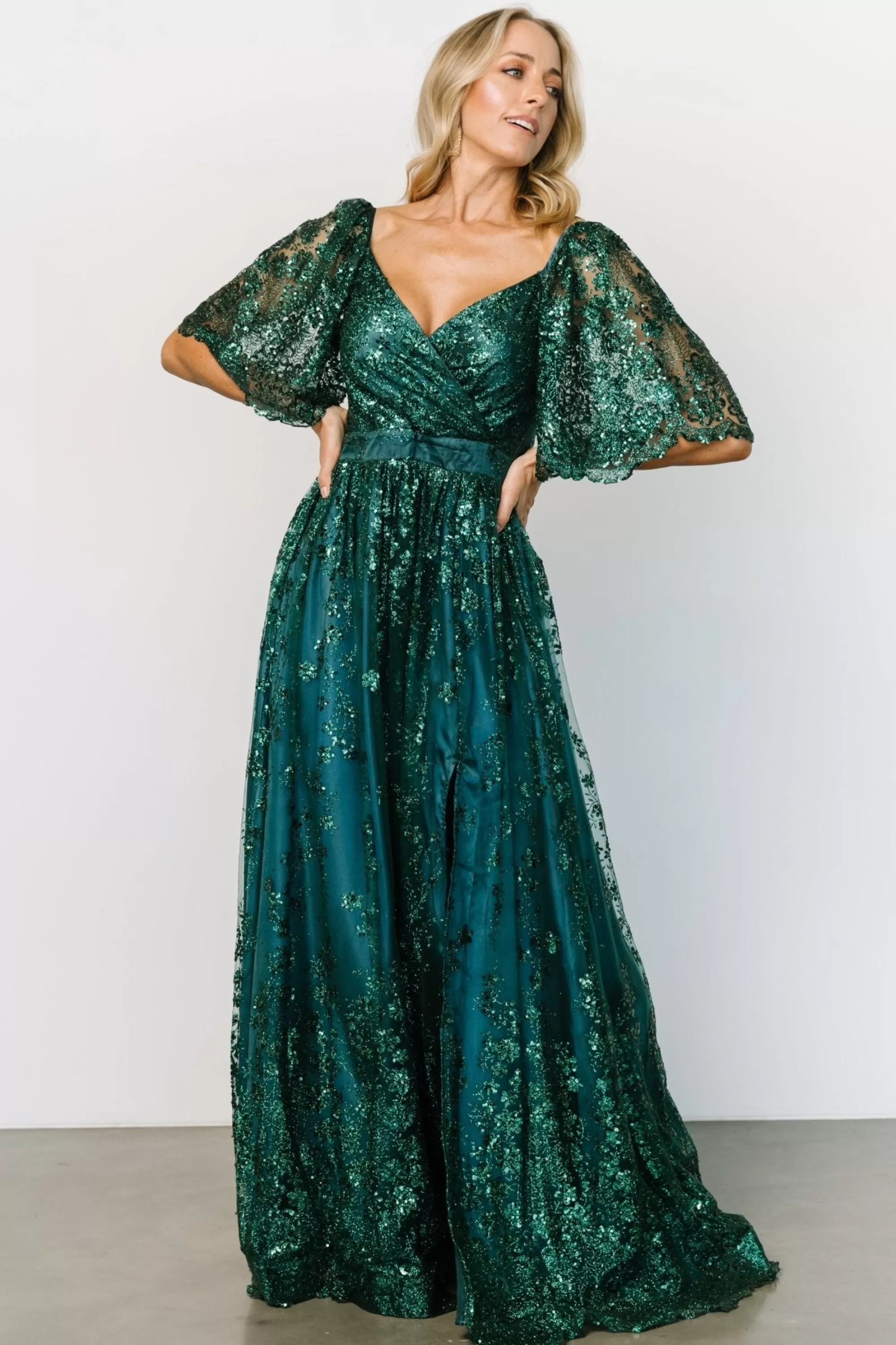 Baltic Born SALE | Genevieve Glitter Maxi Dress | Emerald