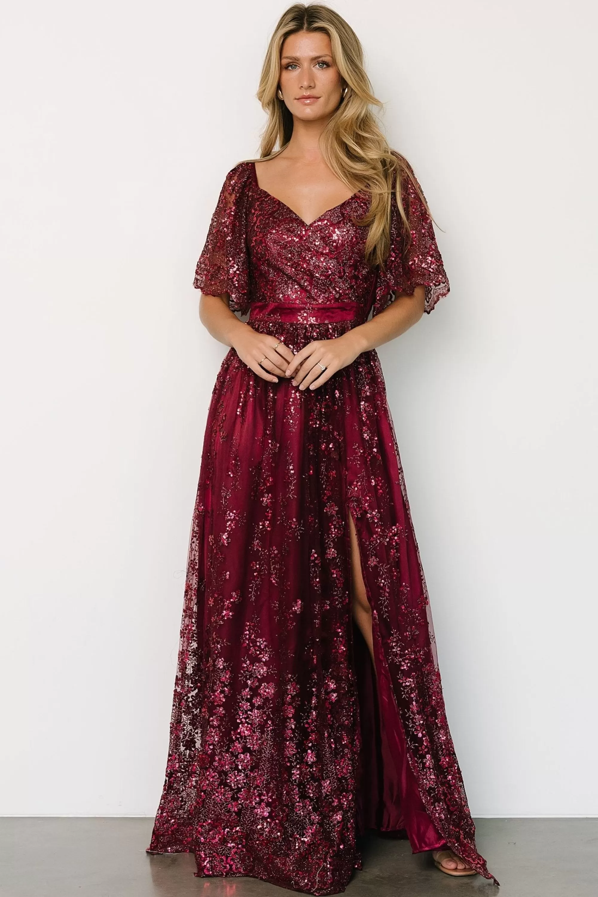 Baltic Born SALE | Genevieve Glitter Maxi Dress | Wine