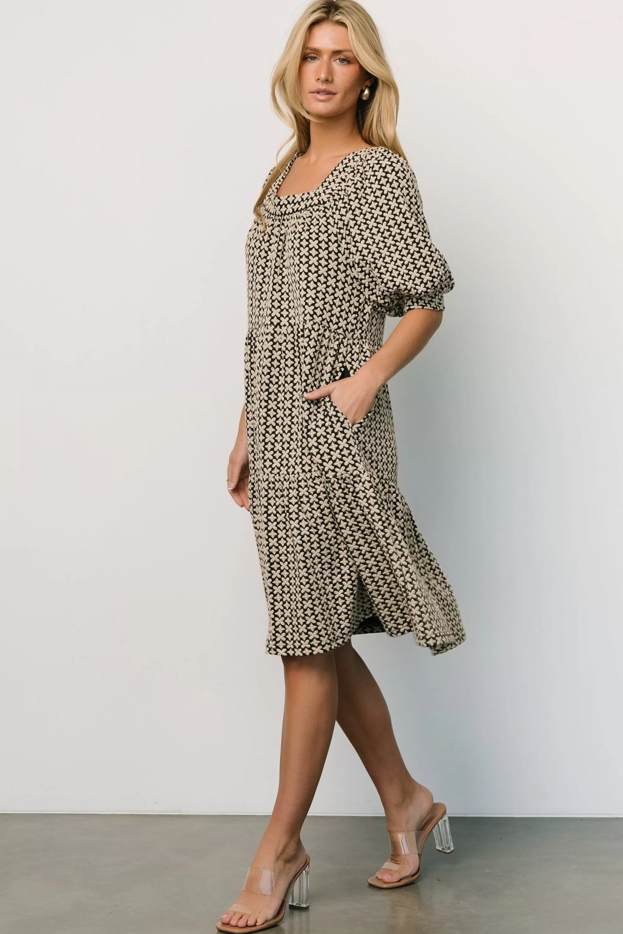 Baltic Born short dresses | Georgia Puff Sleeve Dress | Black + Tan