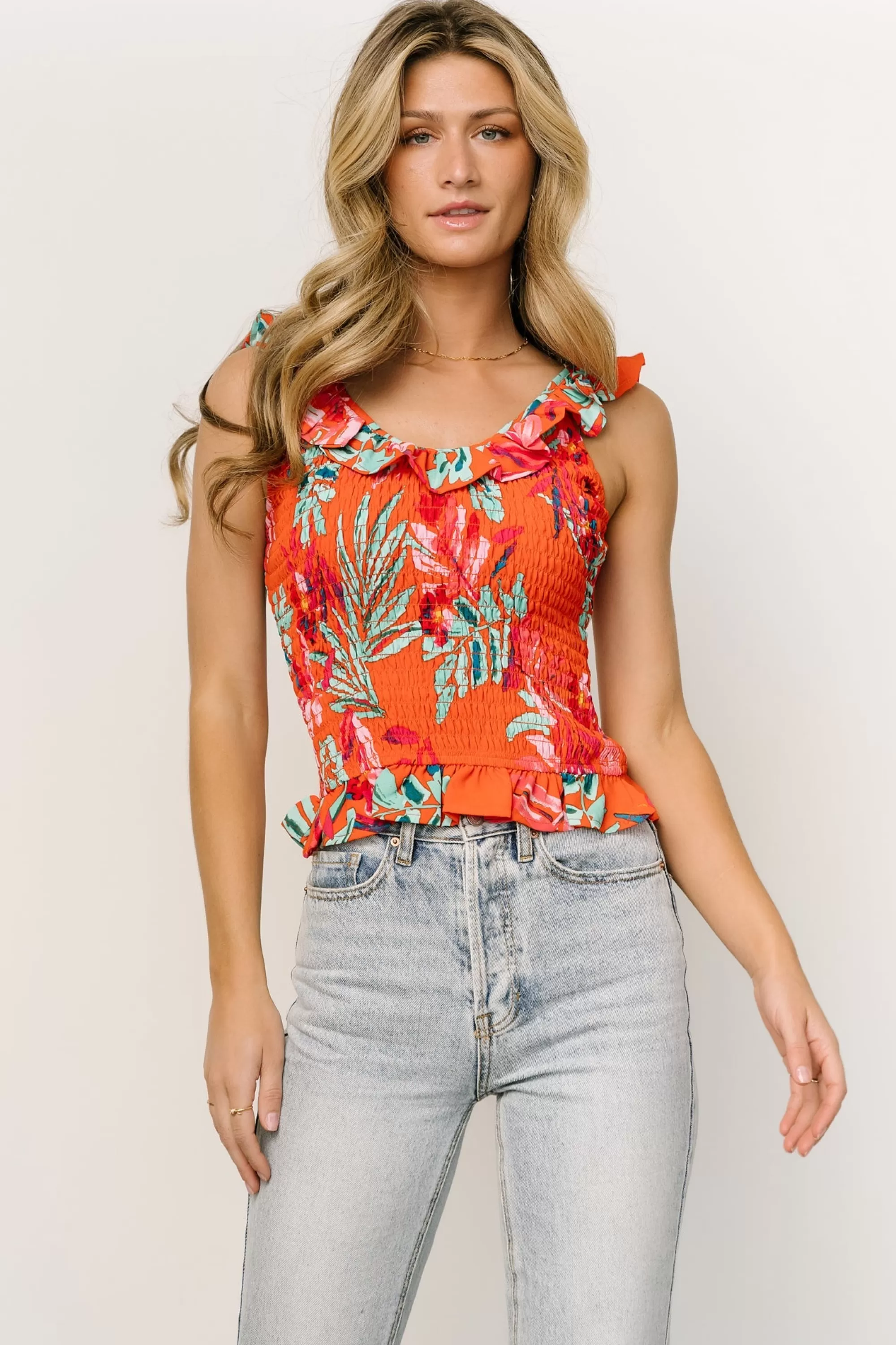 Baltic Born blouses + shirts | Gia Smocked Tank Top | Orange Multi