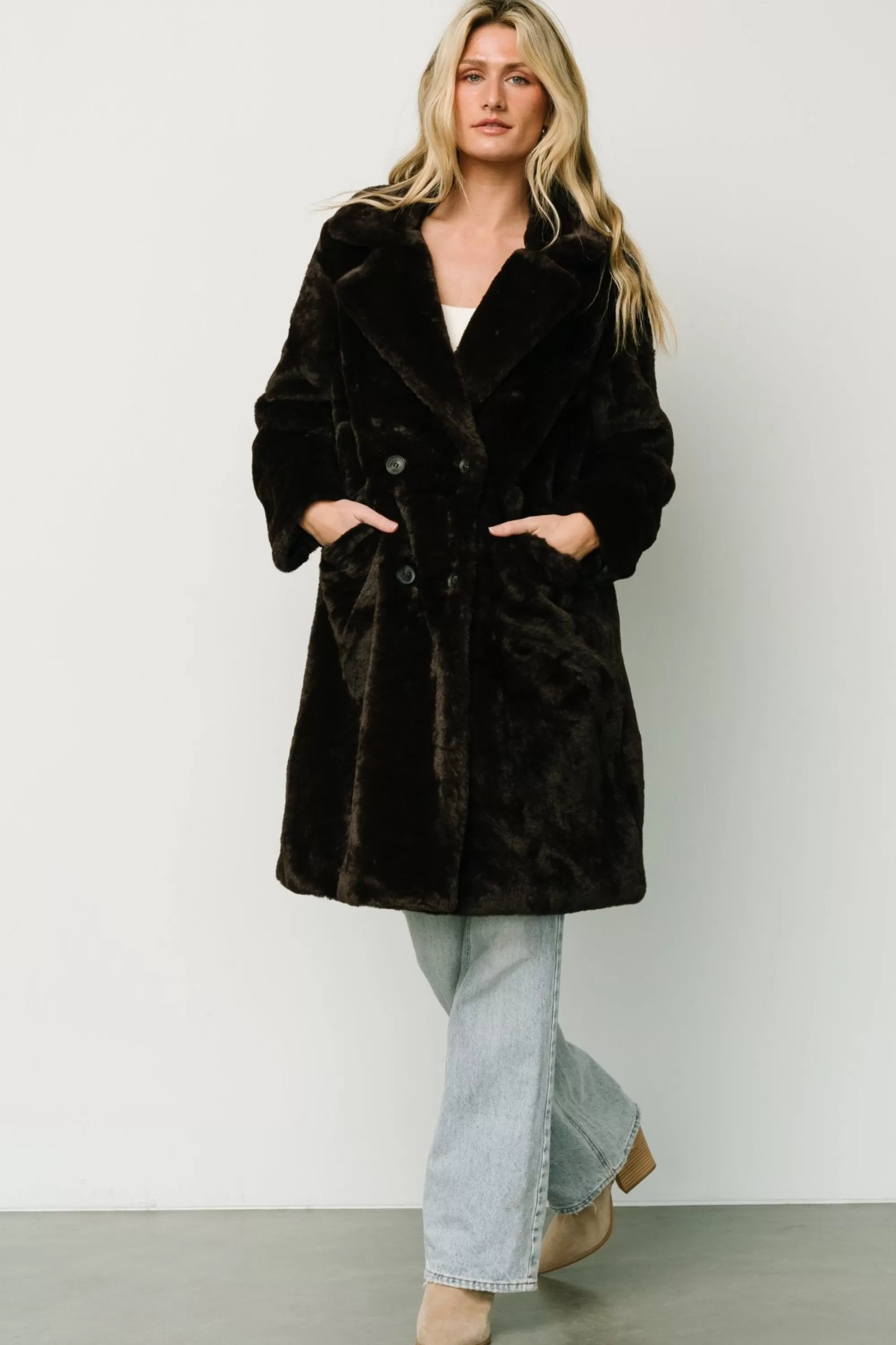 Baltic Born outerwear | Graham Long Faux Fur Coat | Deep Brown