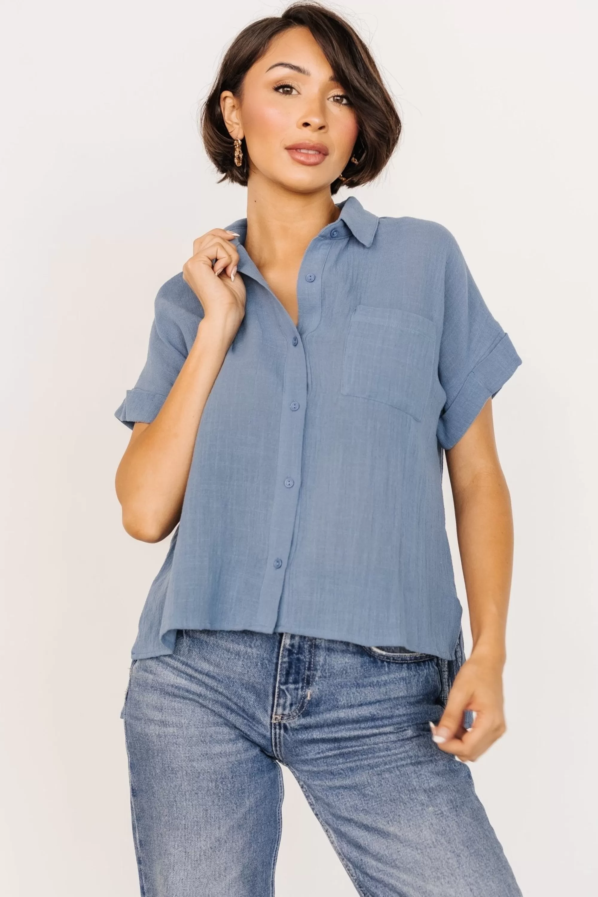 Baltic Born blouses + shirts | Hammond Short Sleeve Top | Slate Blue