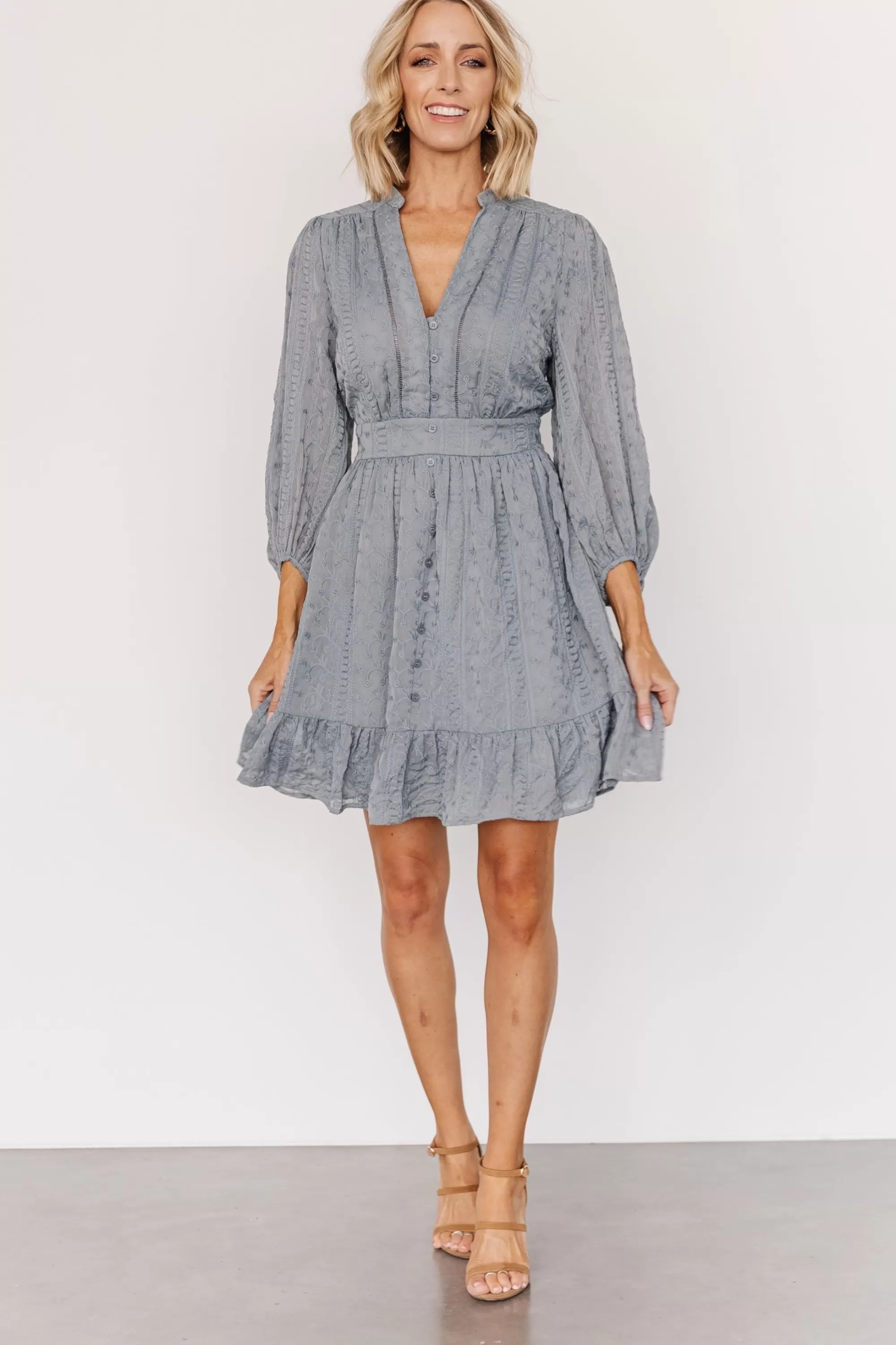 Baltic Born SALE | Harmony Embossed Dress | Dusty Blue