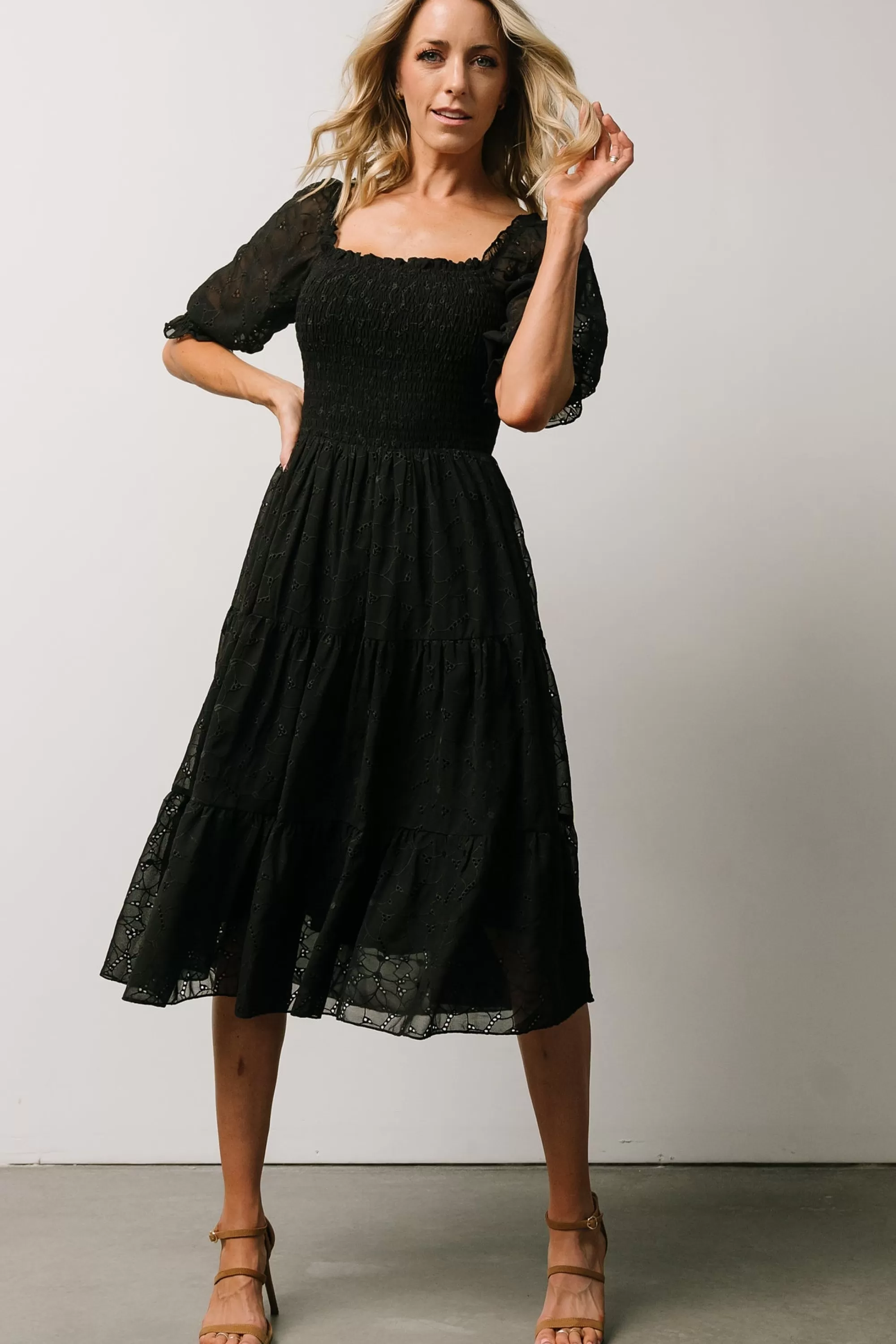 Baltic Born bump friendly | Hazel Eyelet Midi Dress | Black