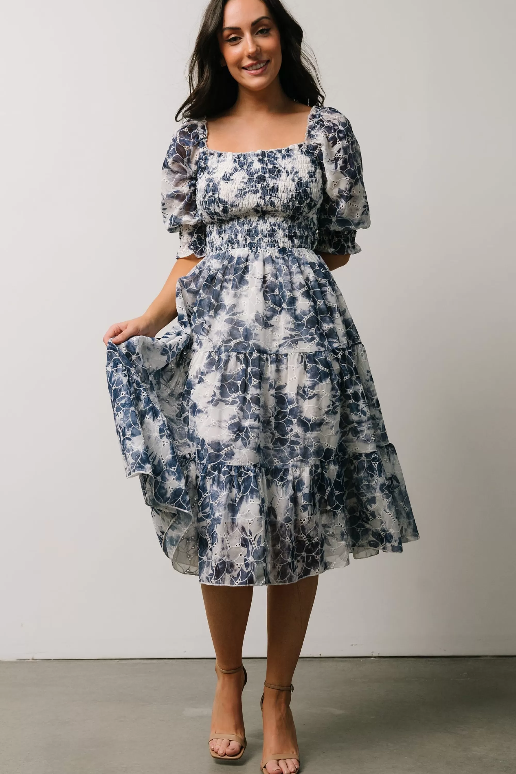 Baltic Born bump friendly | Hazel Eyelet Midi Dress | Navy