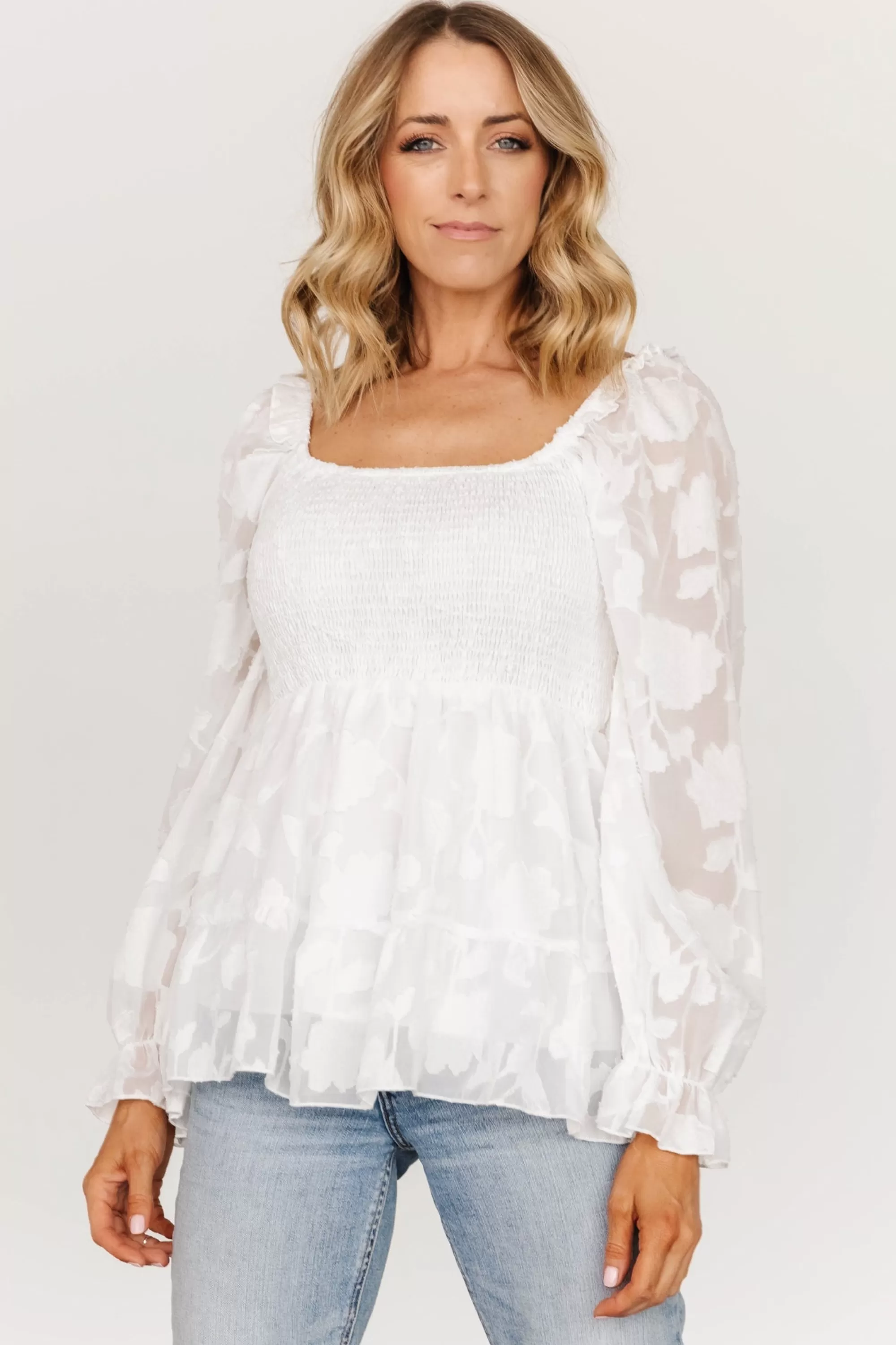 Baltic Born blouses + shirts | Ines Smocked Top | White