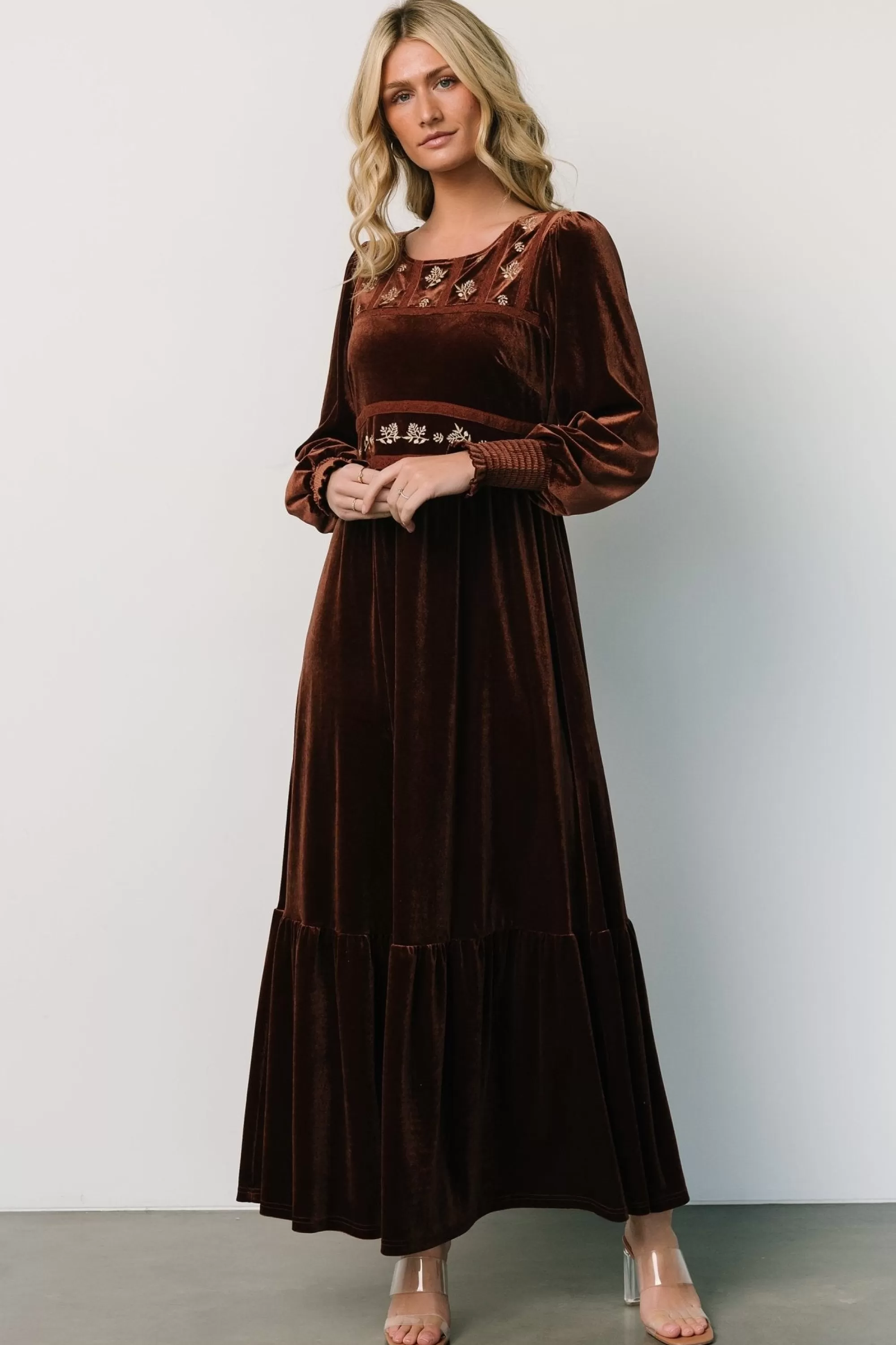 Baltic Born WINTER ESSENTIALS | Ingrid Velvet Maxi Dress | Chocolate