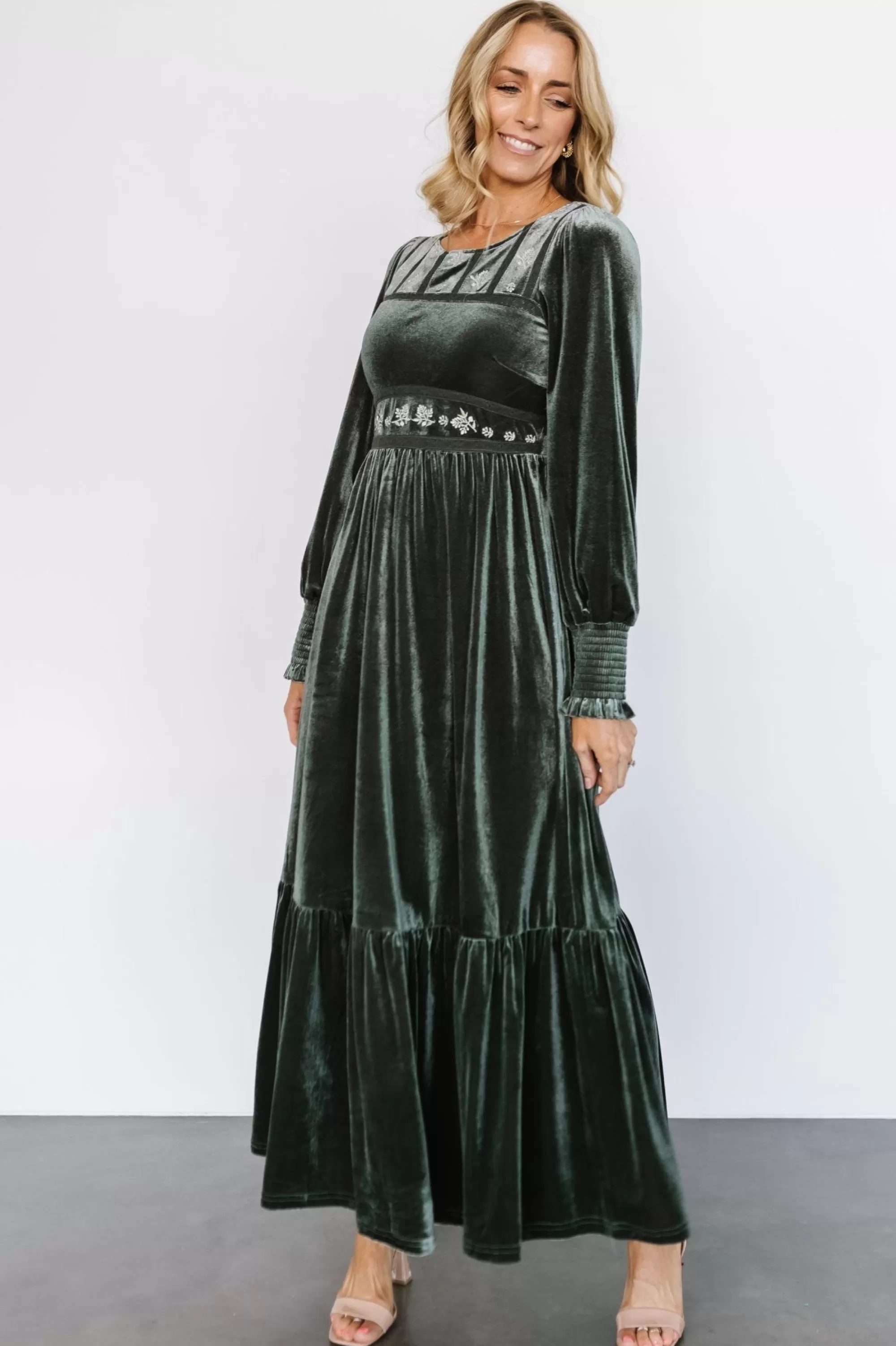 Baltic Born COMING SOON | Ingrid Velvet Maxi Dress | Eucalyptus