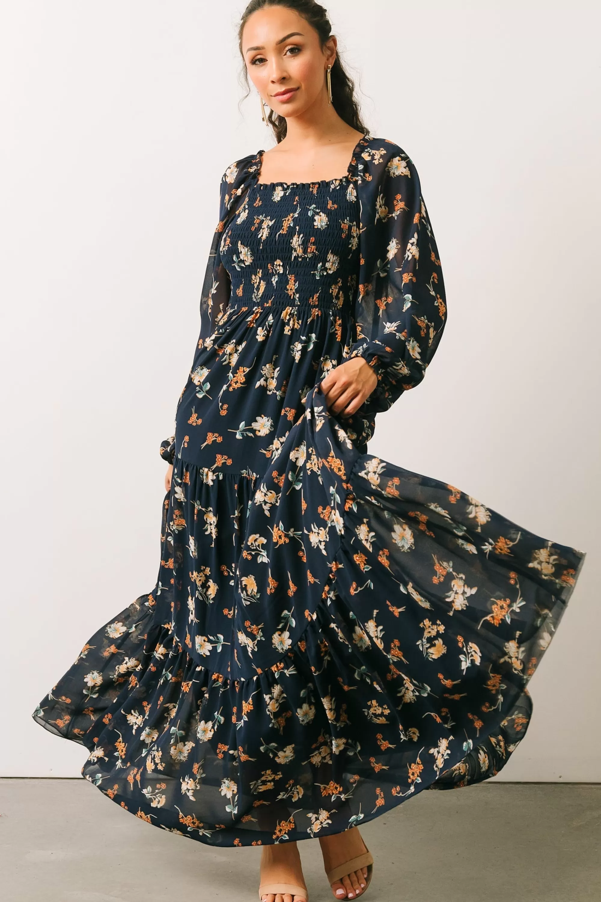 Baltic Born bump friendly | Isabela Smocked Maxi Dress | Navy Multi Floral