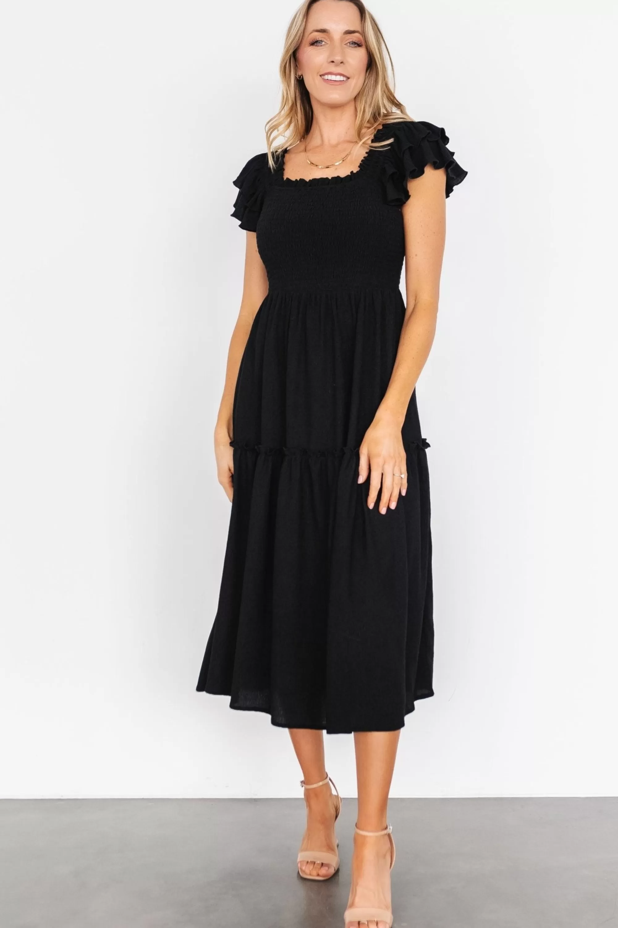 Baltic Born COMING SOON | Jacie Smocked Midi Dress | Black