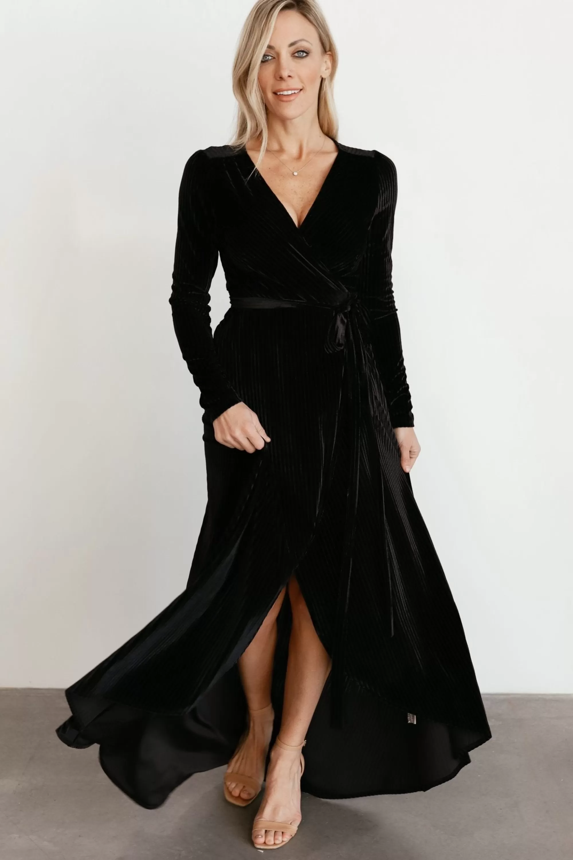 Baltic Born SALE | Jada Ribbed Velvet Wrap Dress | Black