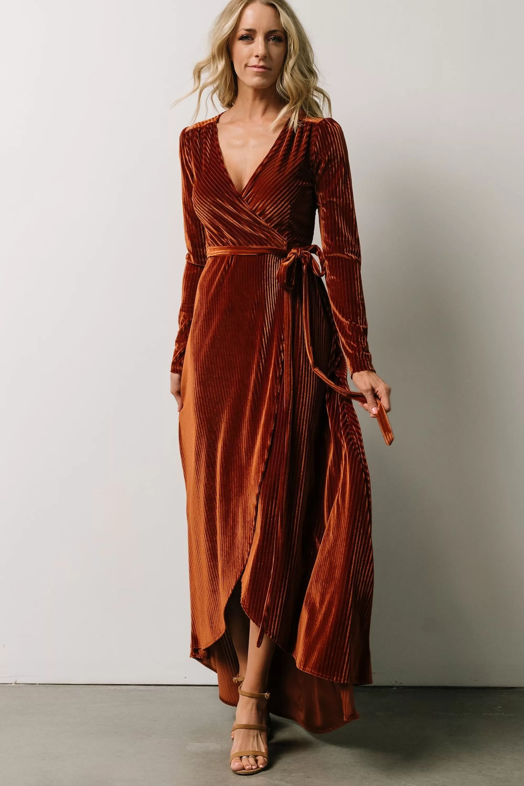 Baltic Born SALE | Jada Ribbed Velvet Wrap Dress | Copper