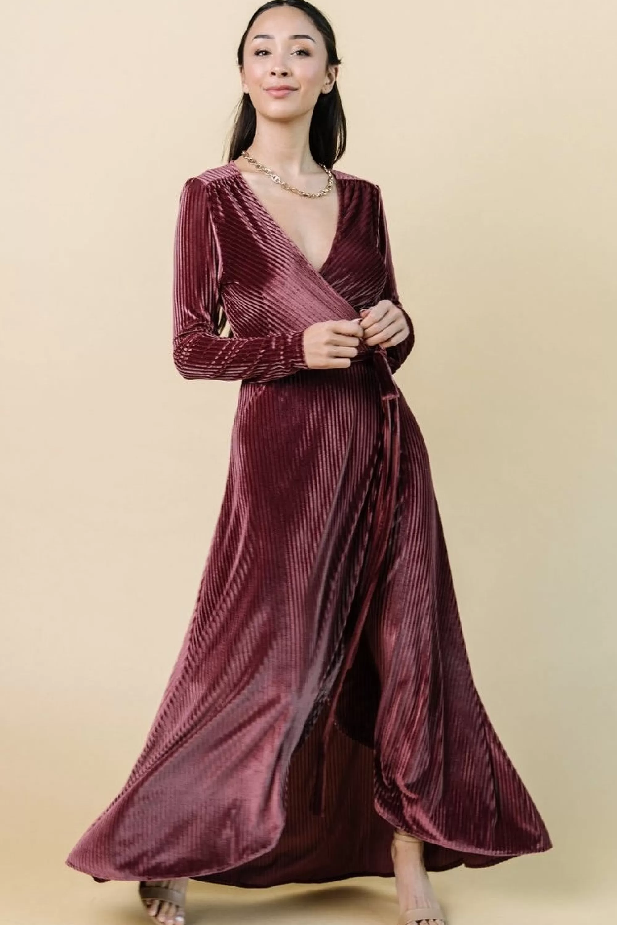 Baltic Born SALE | Jada Ribbed Velvet Wrap Dress | Dark Rose