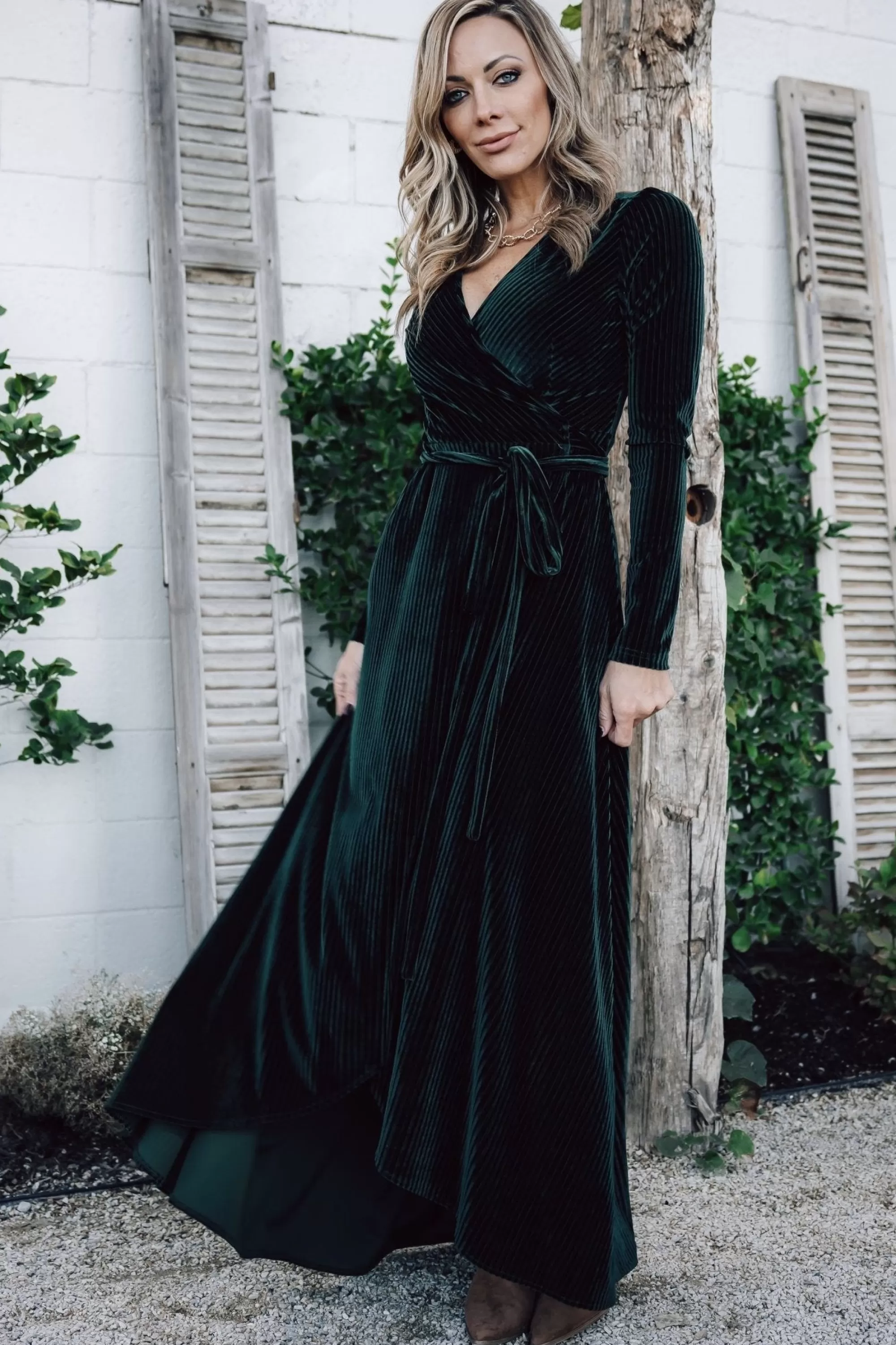 Baltic Born SALE | Jada Ribbed Velvet Wrap Dress | Emerald