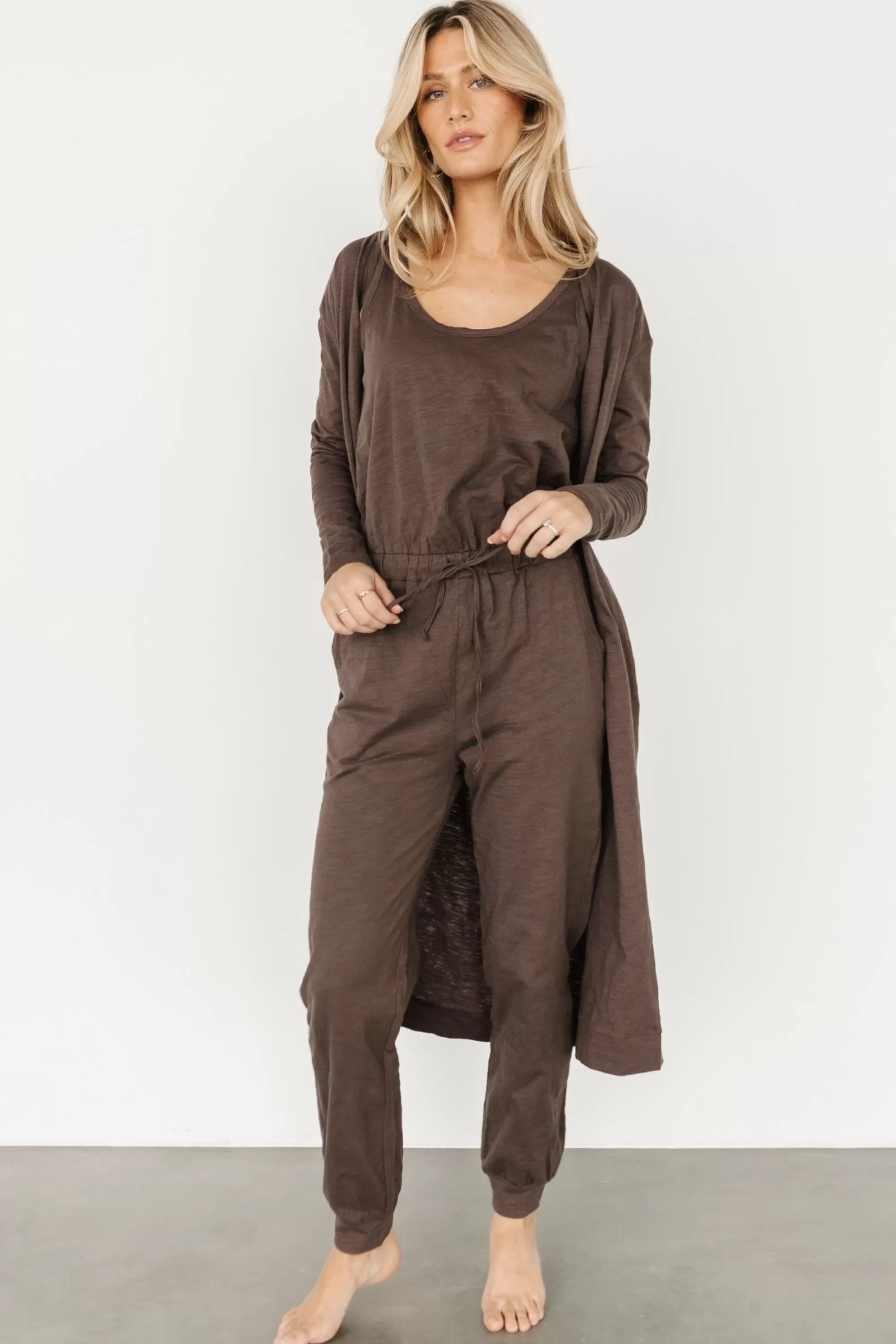 Baltic Born cardigans | Janae Jumpsuit + Cardigan Set | Mocha