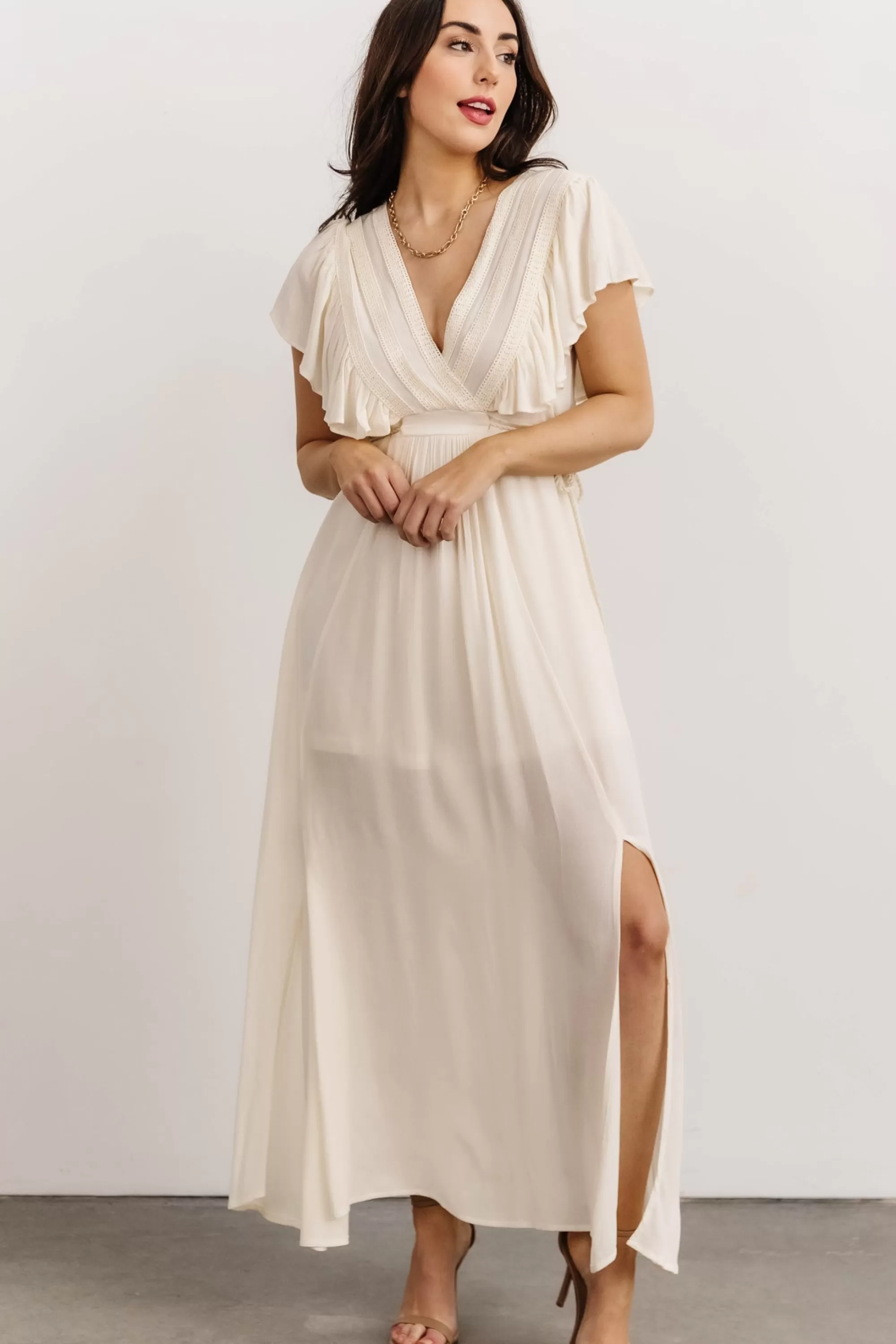 Baltic Born SALE | Jennifer Deep V Maxi Dress | Ivory