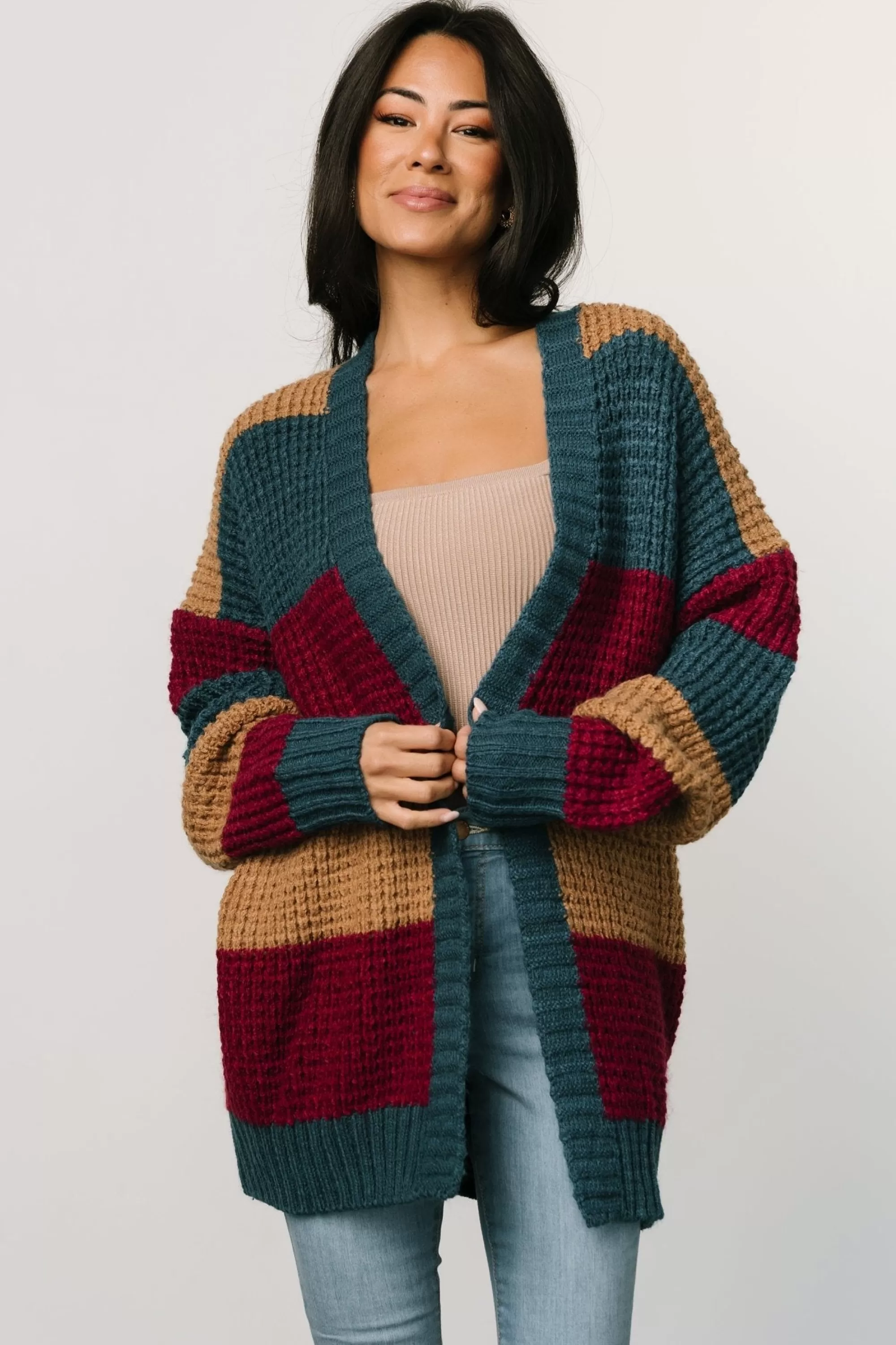 Baltic Born sweaters | cardigans | Jonah Chunky Knit Cardigan | Deep Topaz Multi