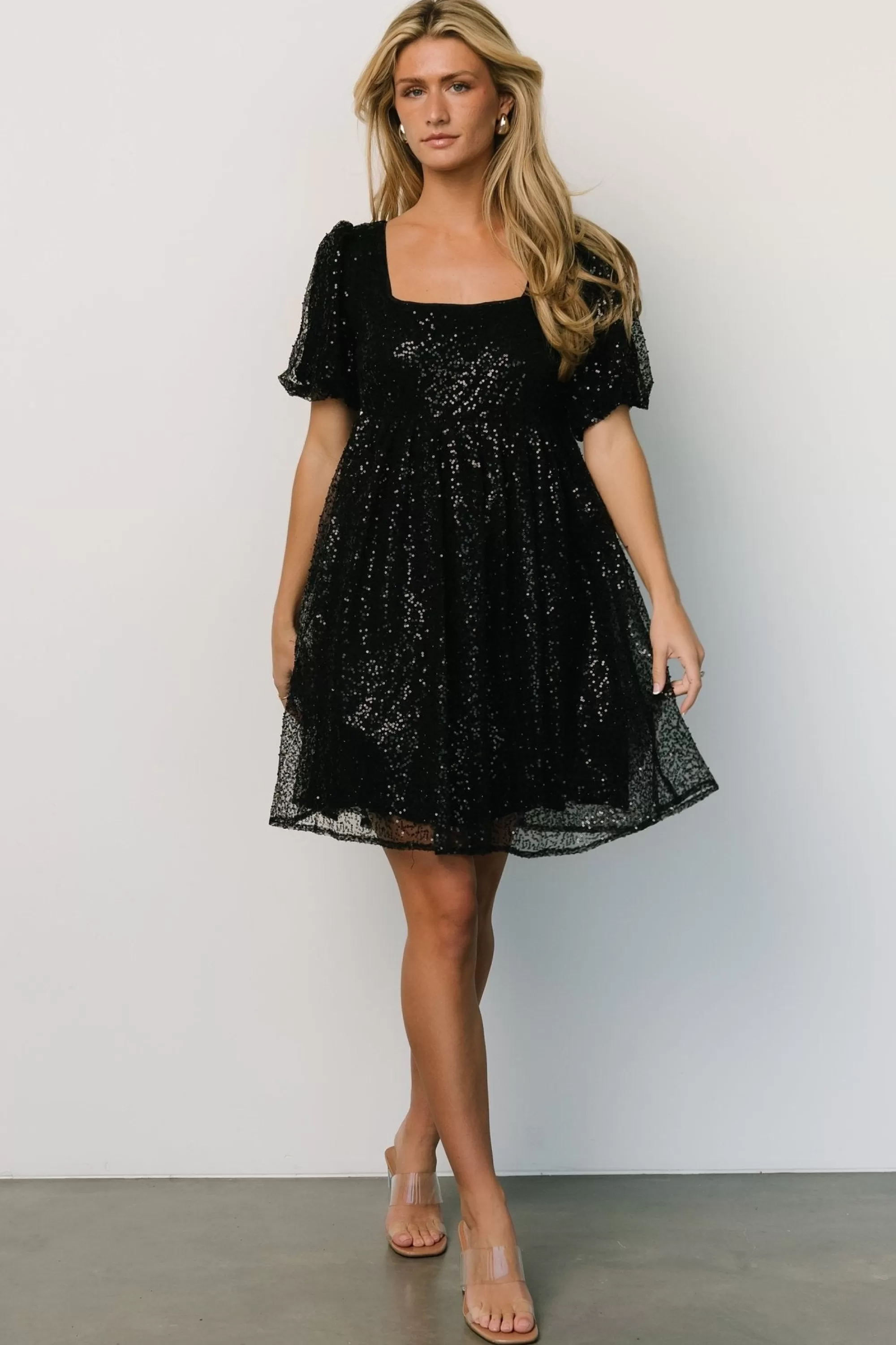 Baltic Born embellished + sequined | Joy Sequin Pearl Short Dress | Black