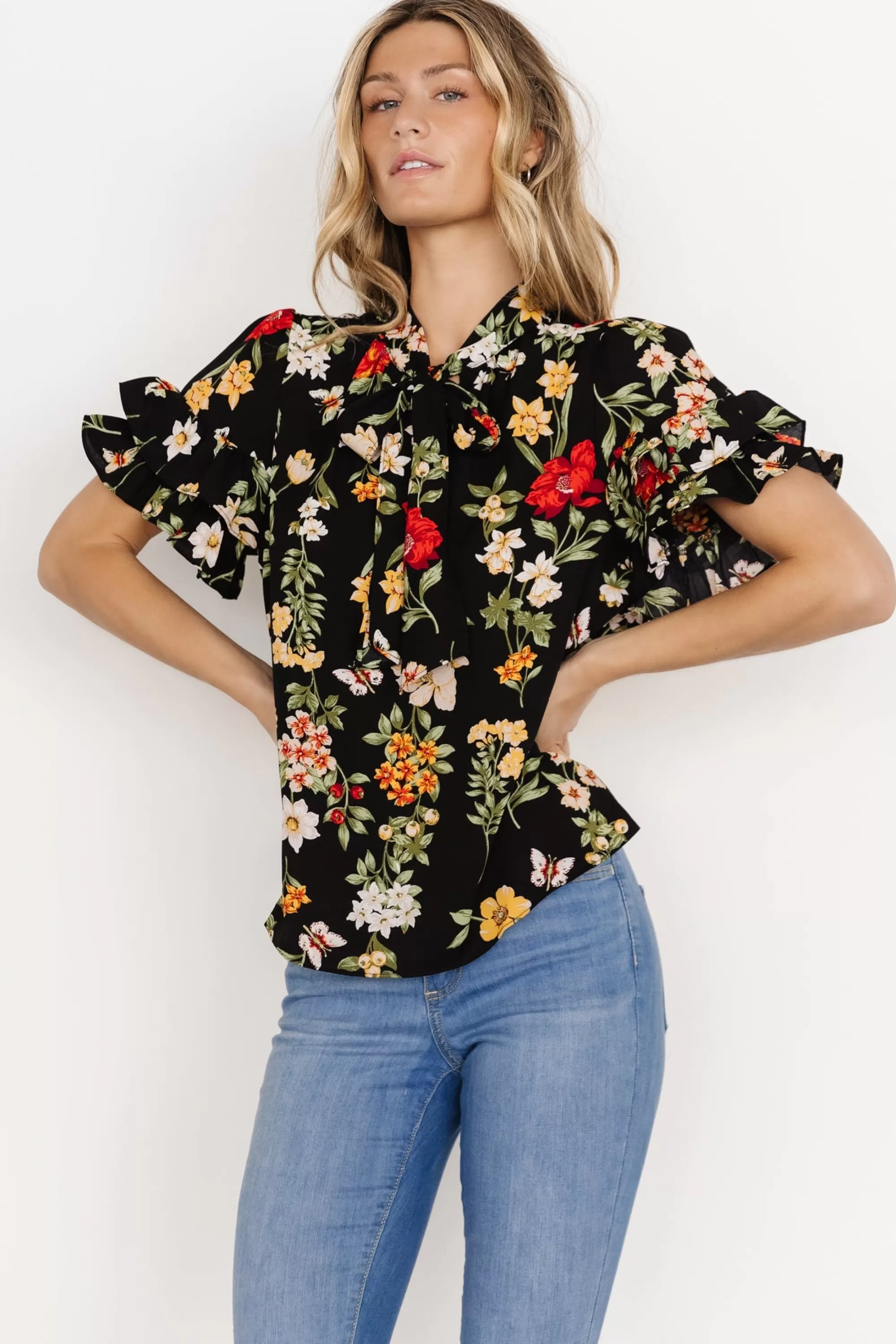 Baltic Born blouses + shirts | Judy Ruffle Sleeve Top | Black Multi