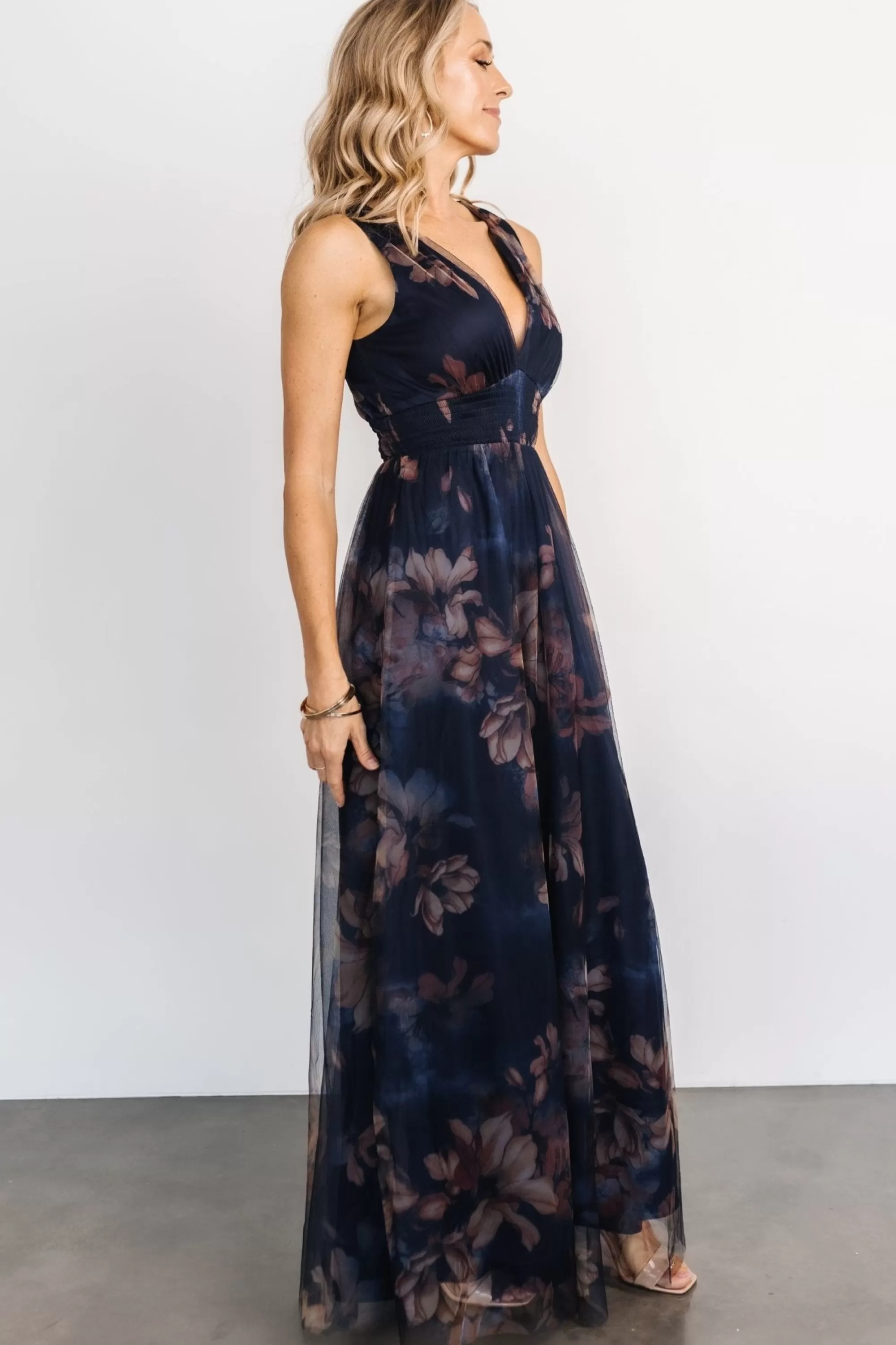 Baltic Born WEDDING SUITE | wedding guest | Kamila Tulle Maxi Dress | Dark Blue Floral