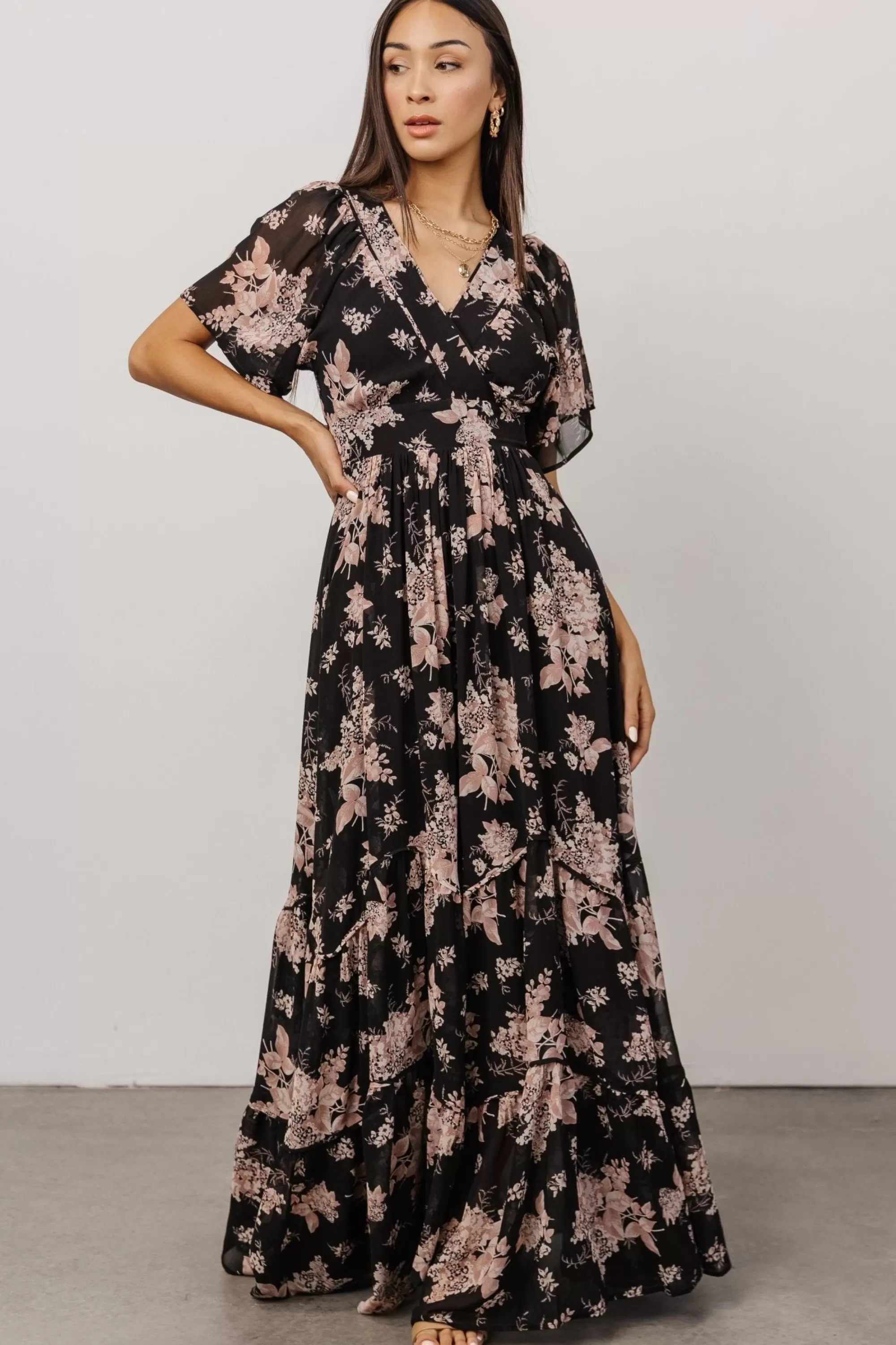 Baltic Born maxi dresses | bump friendly | Katherine Maxi Dress | Black + Blush Floral