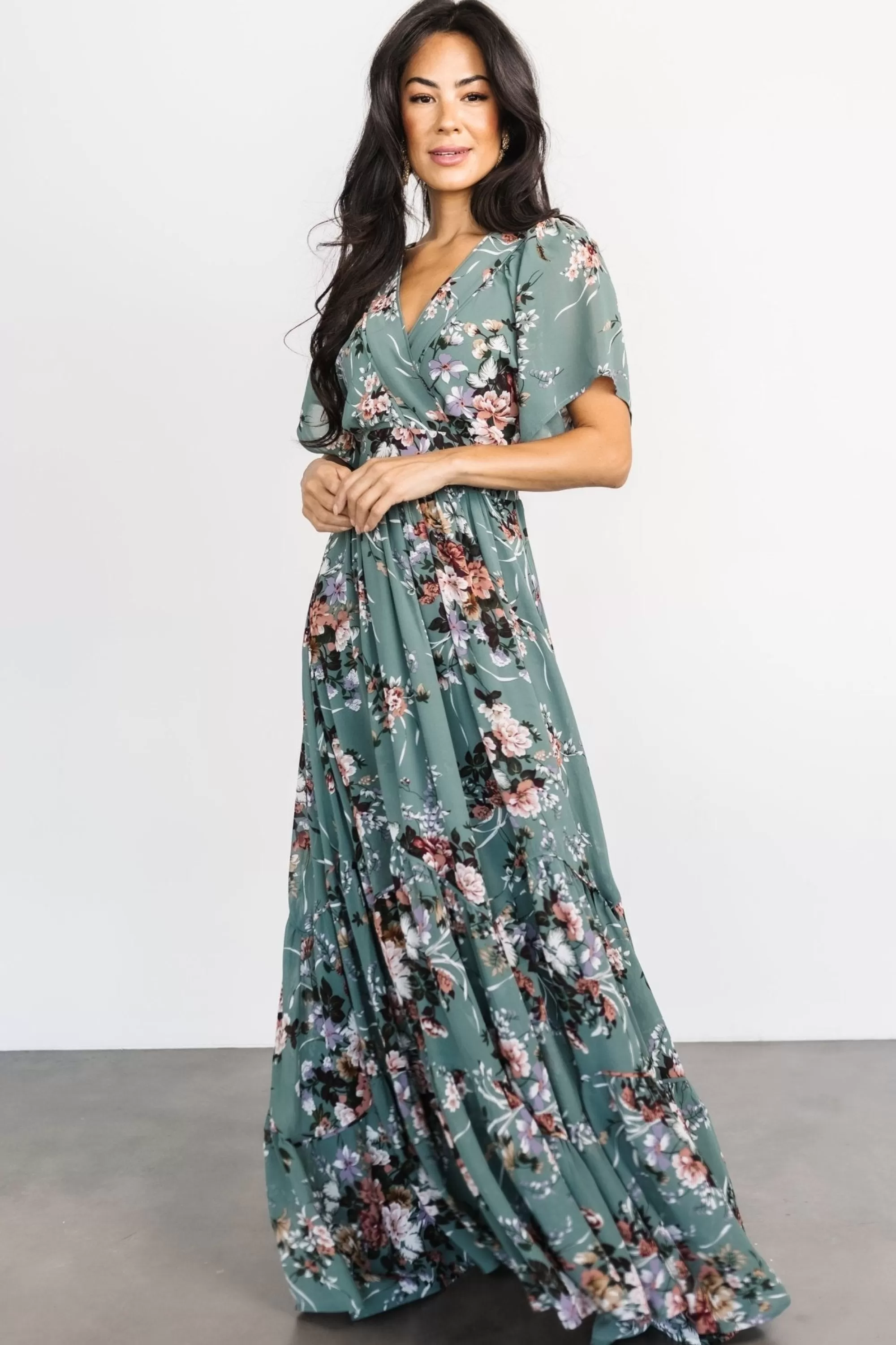 Baltic Born maxi dresses | bump friendly | Katherine Maxi Dress | Dusty Green Floral