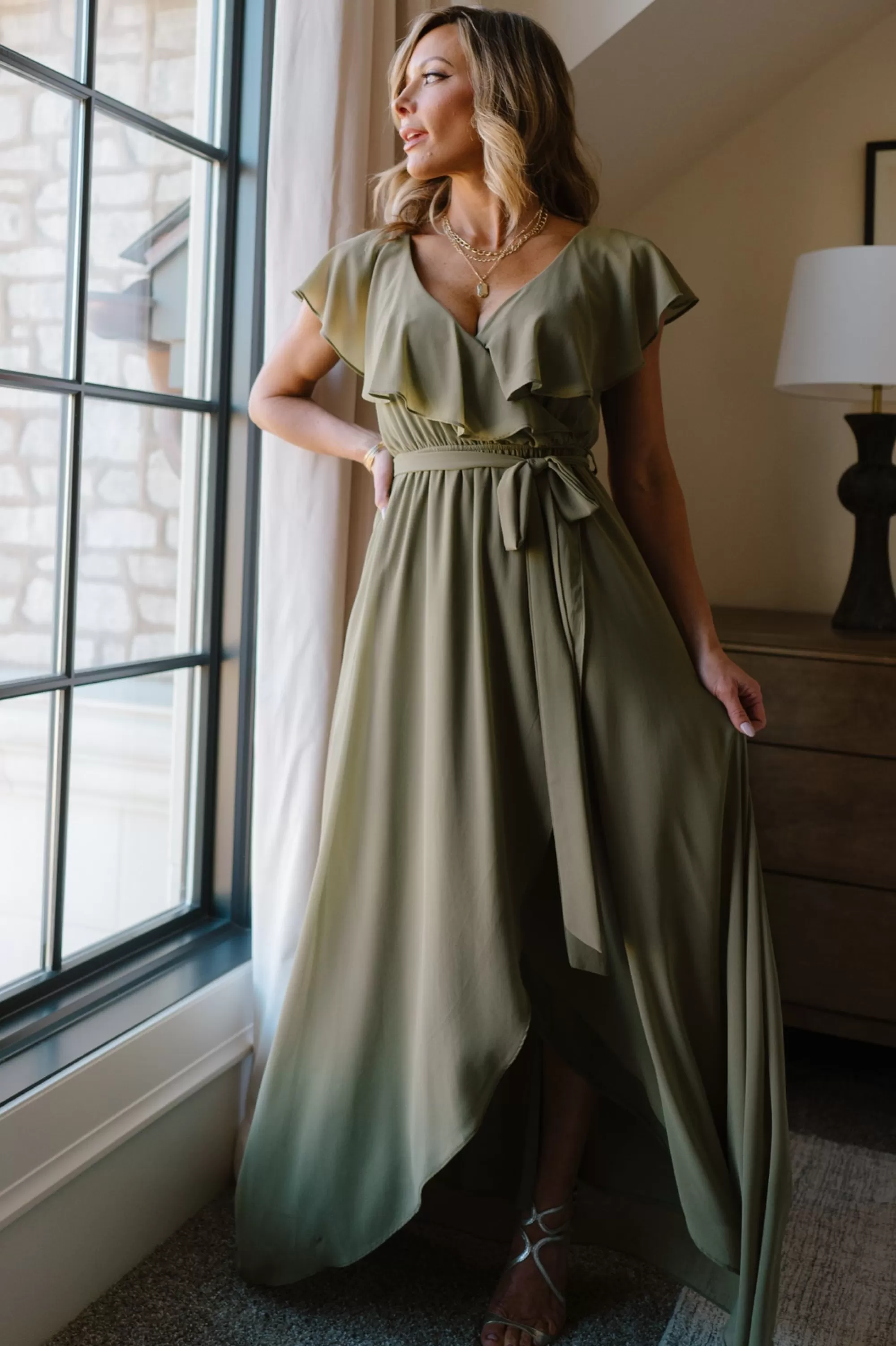 Baltic Born SALE | Katya Ruffle Maxi Dress | Dusty Olive