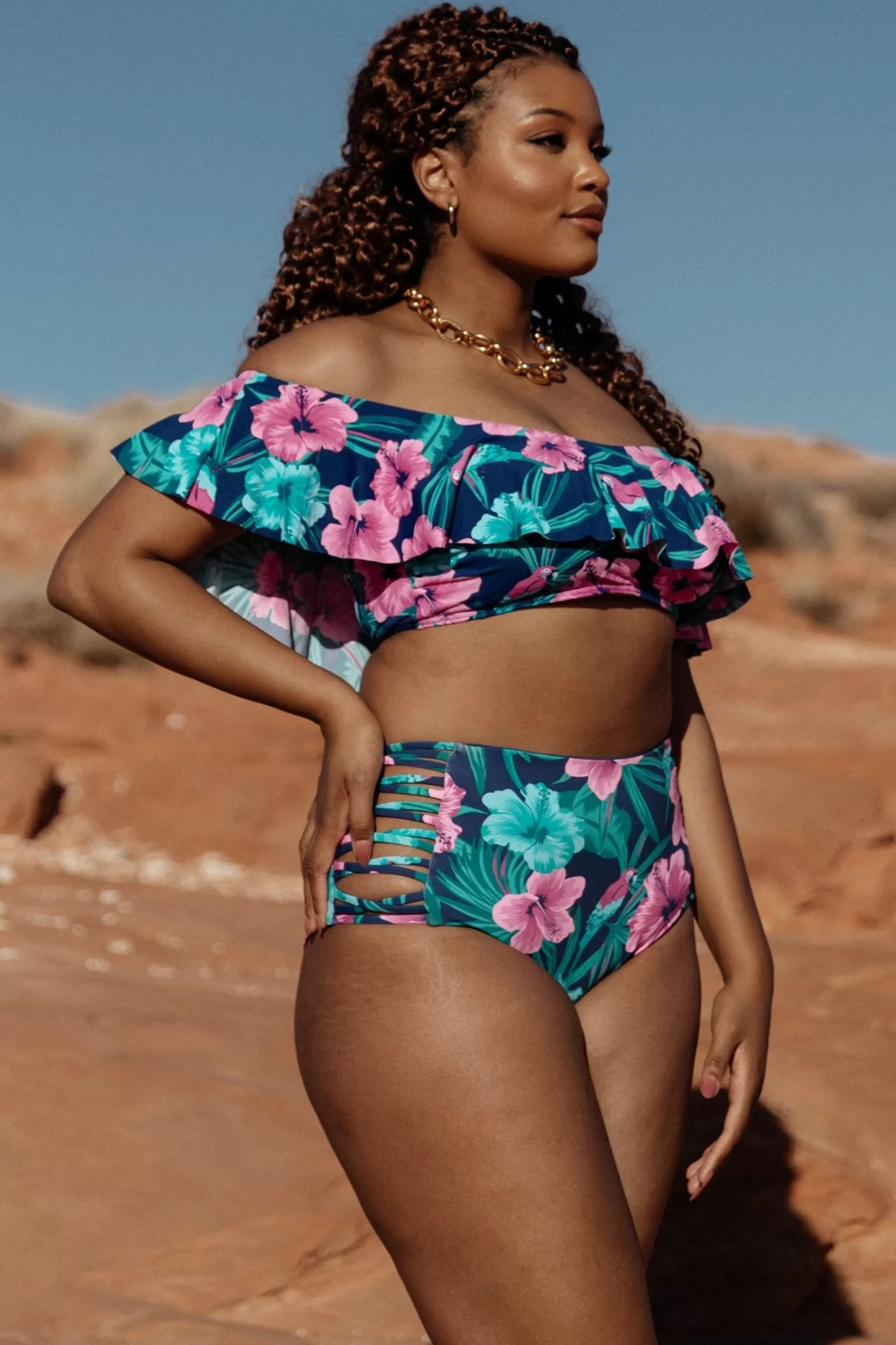 Baltic Born bikini | Keke High Waisted Bikini Bottom | Navy Tropical Floral