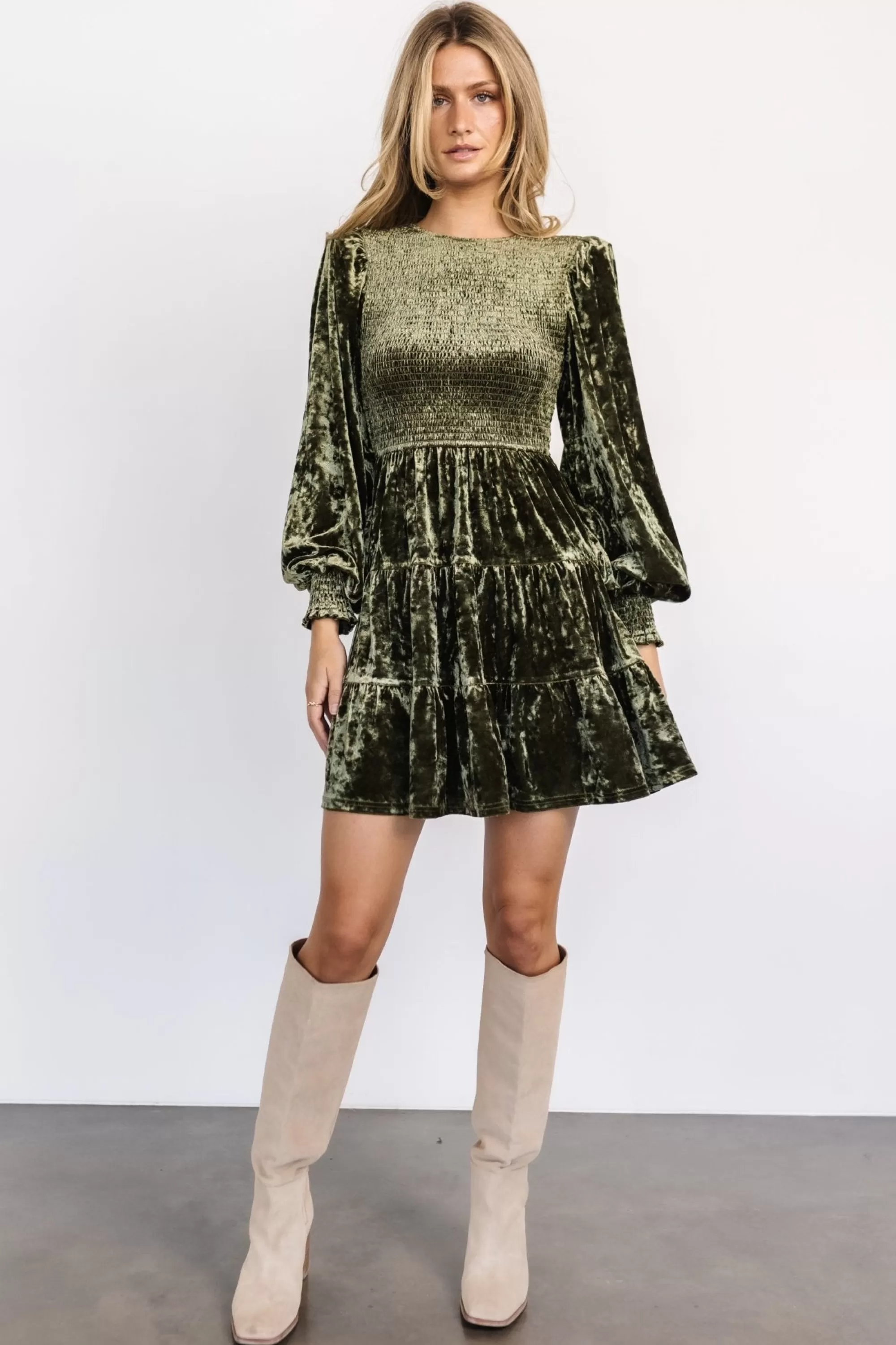 Baltic Born short dresses | WEDDING SUITE | Kele Crushed Velvet Mini Dress | Dark Olive