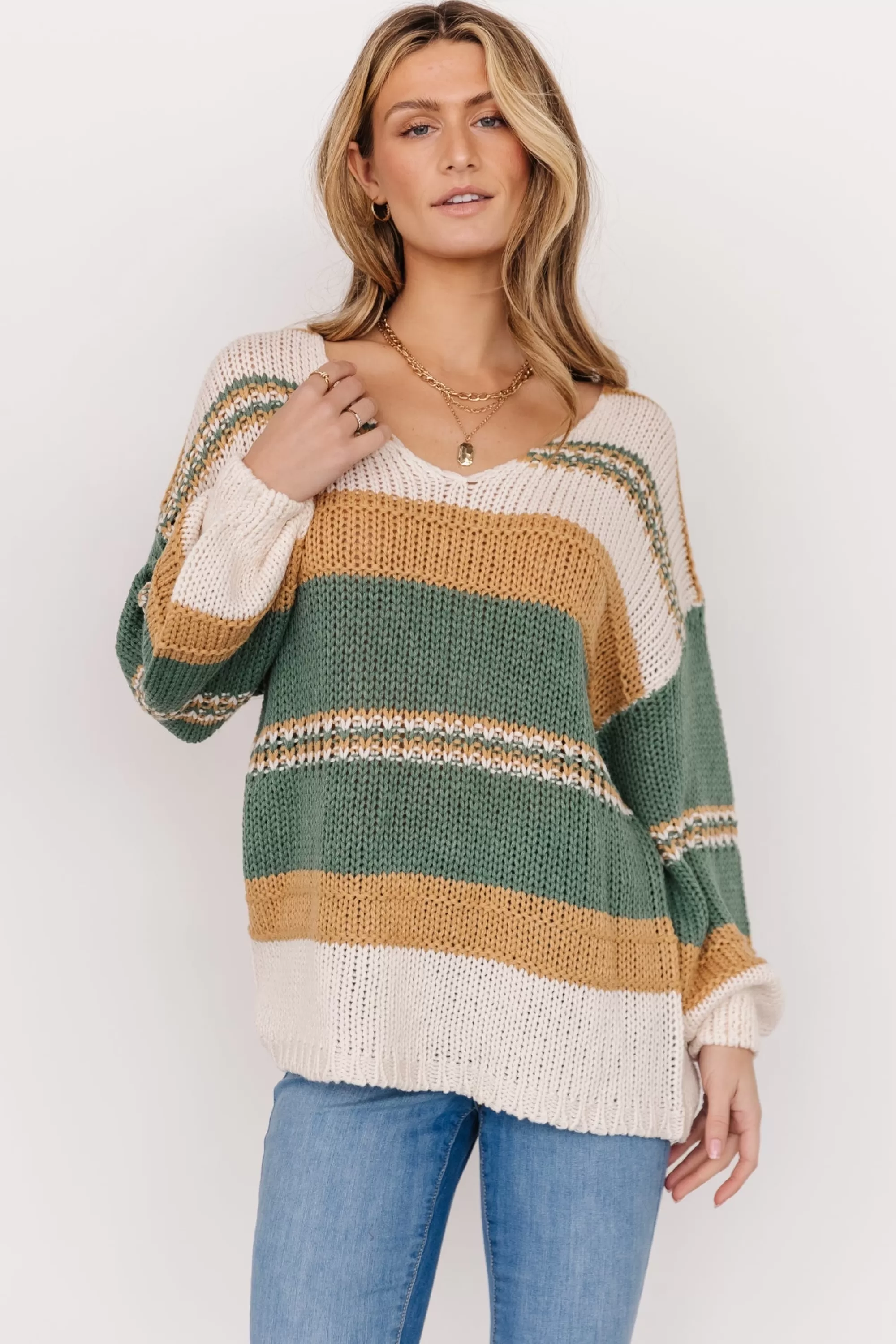 Baltic Born SALE | Keller Stripe Sweater | Green + Camel