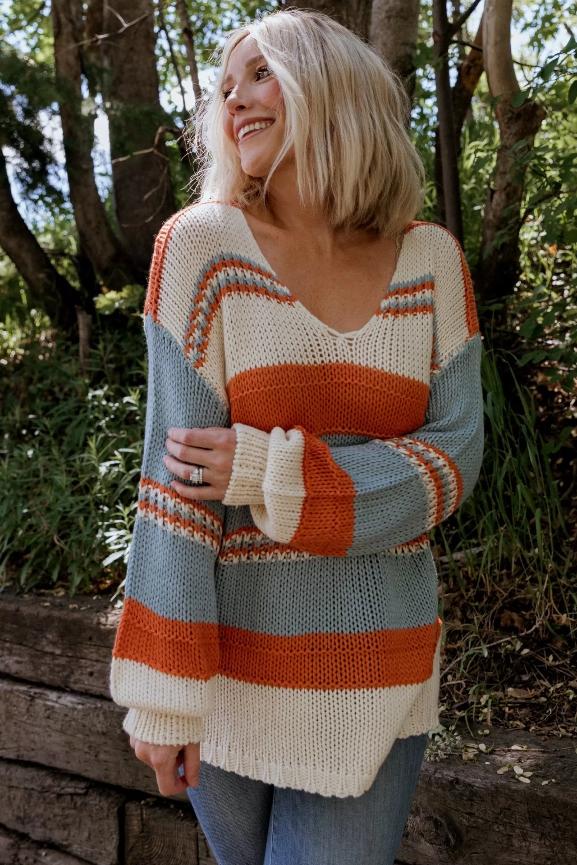 Baltic Born SALE | Keller Stripe Sweater | Light Blue + Orange