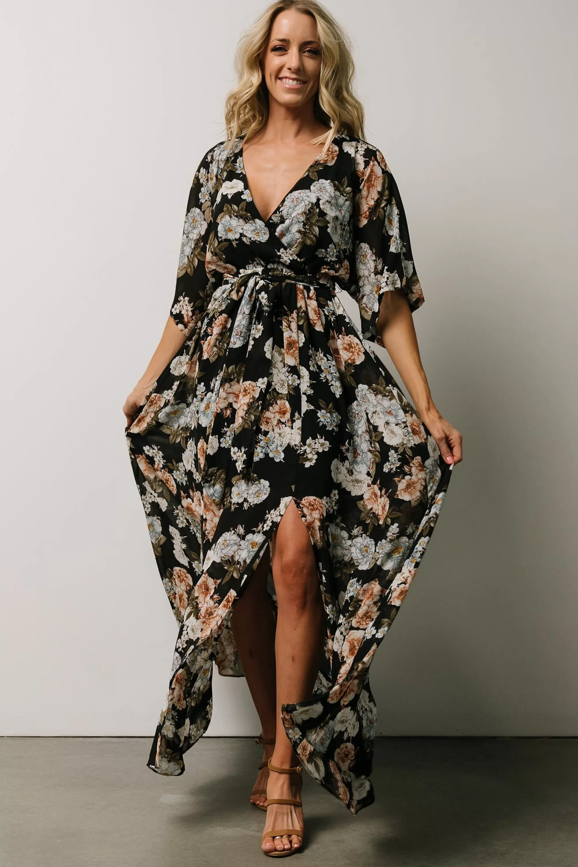 Baltic Born WEDDING SUITE | wedding guest | Kia Kimono Maxi Dress | Black Floral