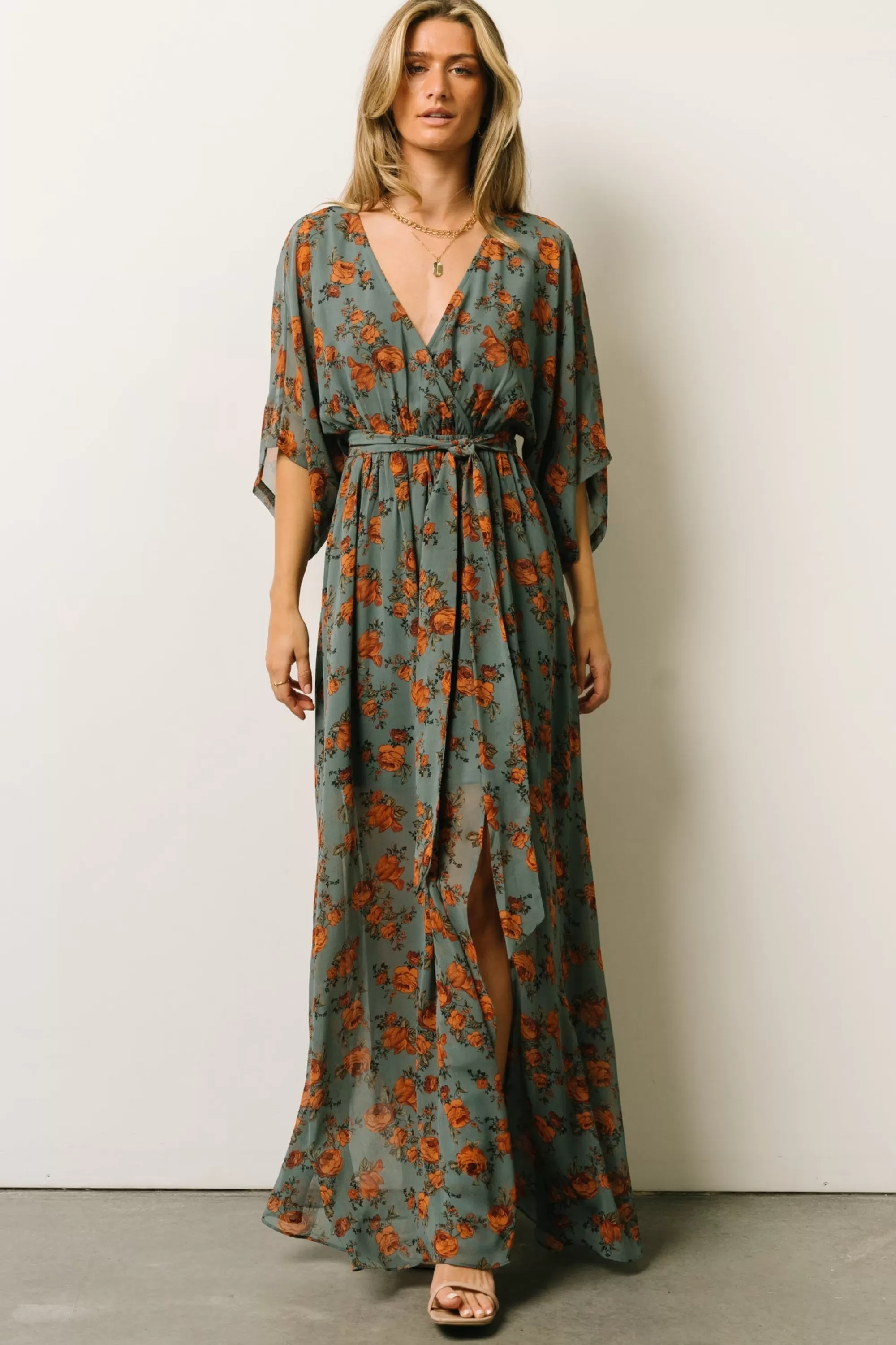 Baltic Born WEDDING SUITE | wedding guest | Kia Kimono Maxi Dress | Dusty Blue Floral