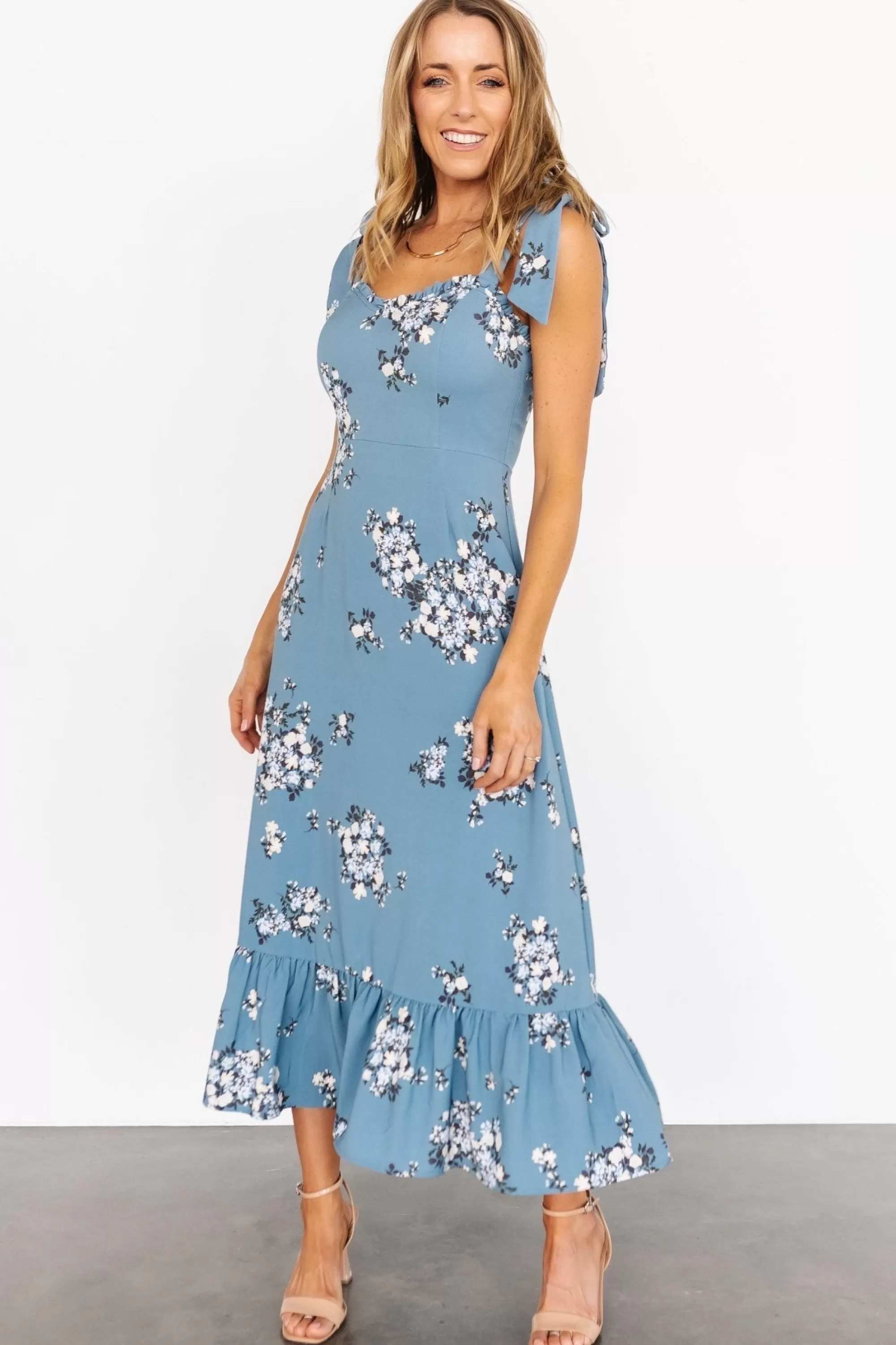 Baltic Born midi dresses | Krissy Midi Dress | Dusty Blue Floral