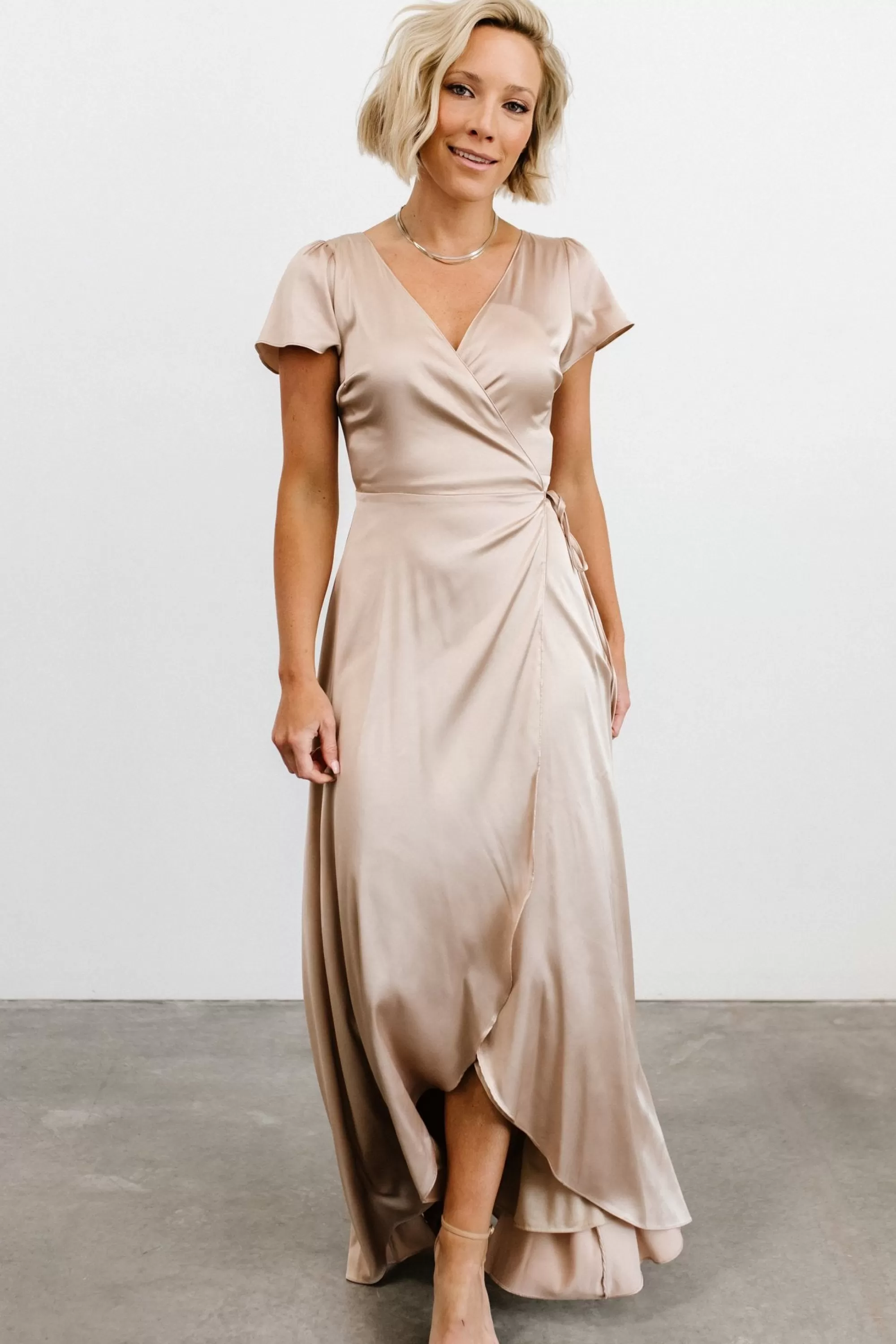 Baltic Born WEDDING SUITE | wedding guest | Krystal Satin Wrap Gown | Champagne