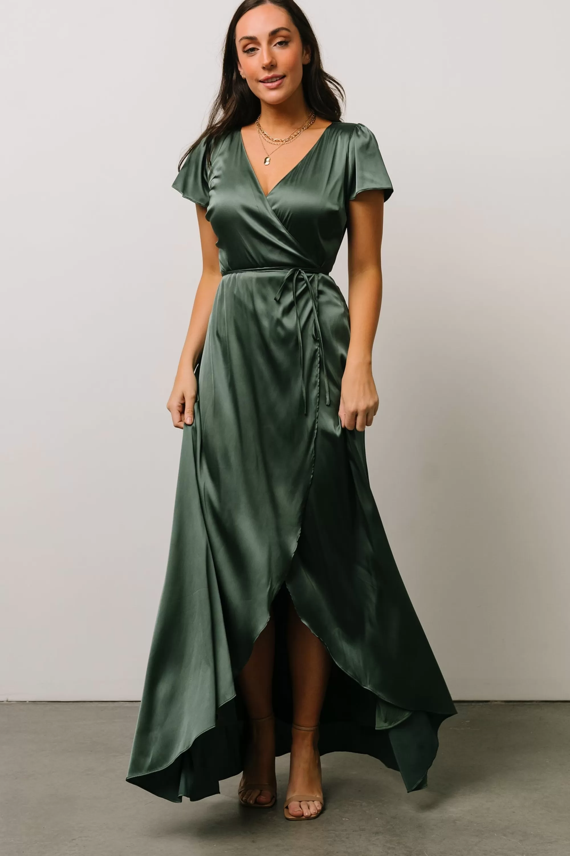 Baltic Born WEDDING SUITE | wedding guest | Krystal Satin Wrap Gown | Winter Green