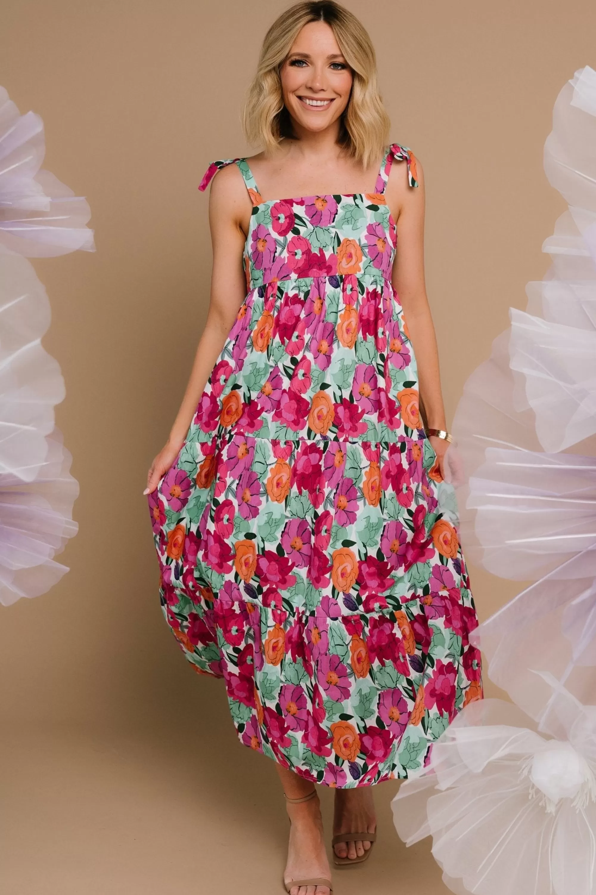 Baltic Born midi dresses | Lakewood Tie Dress | Pink Multi