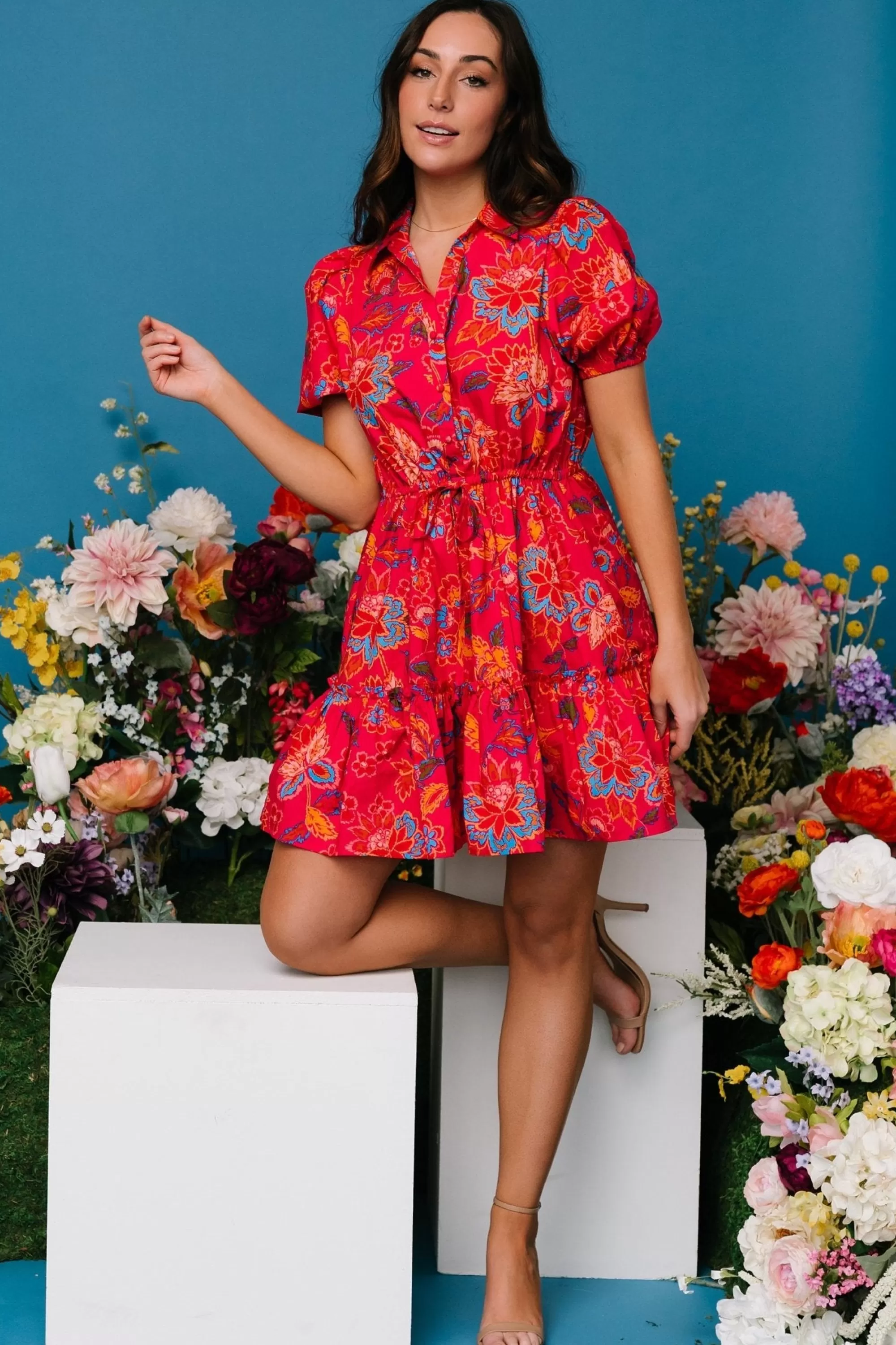 Baltic Born short dresses | Lara Ruffle Short Dress | Fuchsia Floral